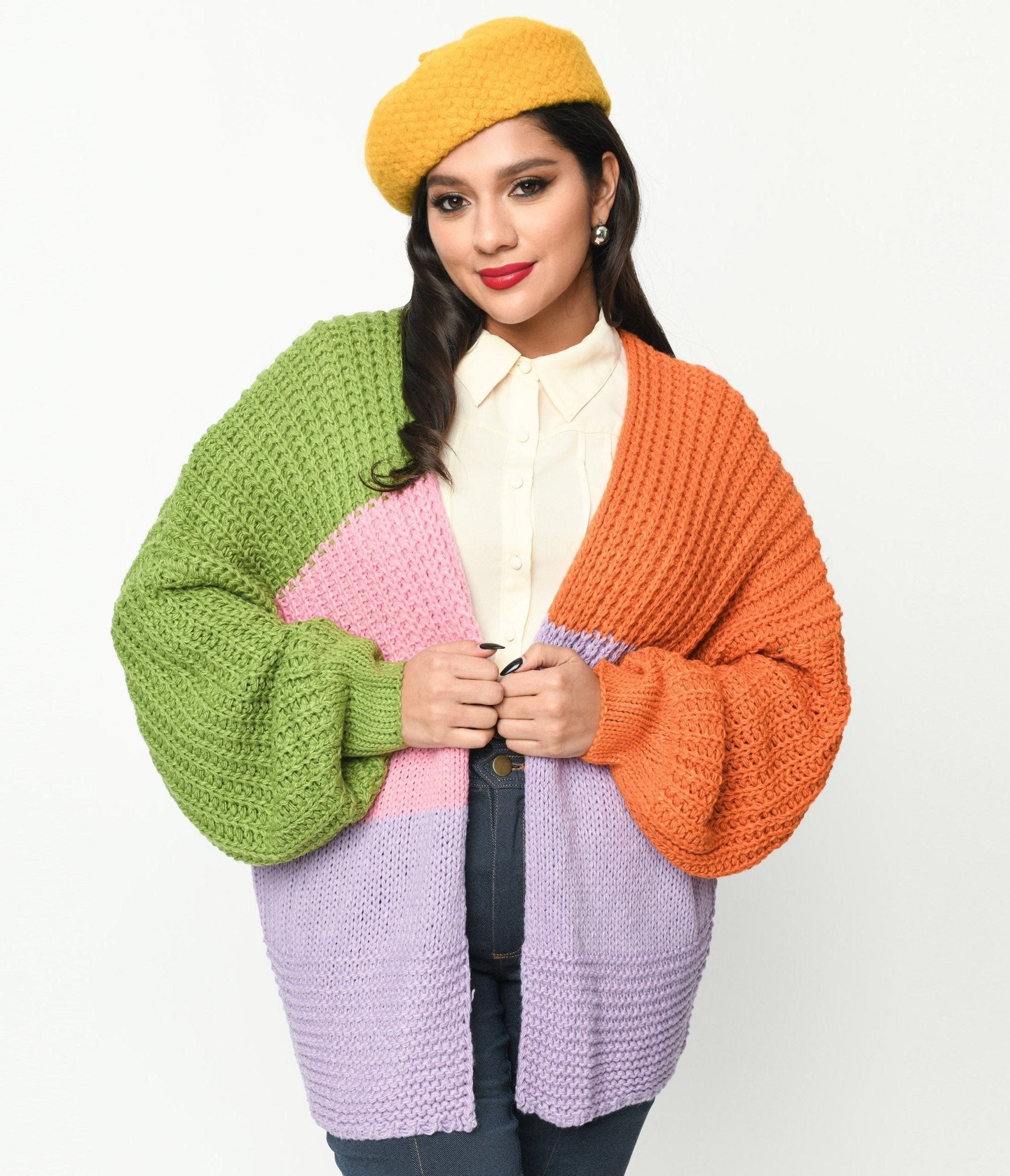 Multicolor Color Block Open Cardigan - Unique Vintage - Womens, TOPS, SWEATERS