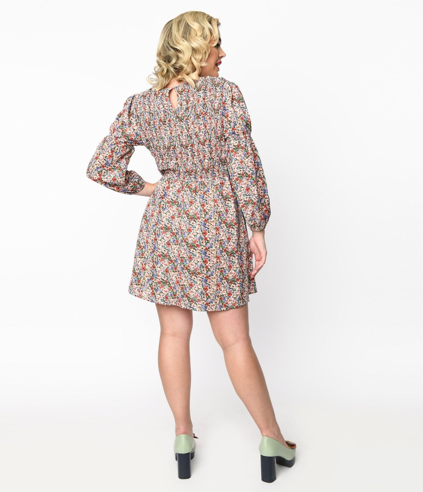 Ditsy Floral Ruffle Neck Babydoll Dress
