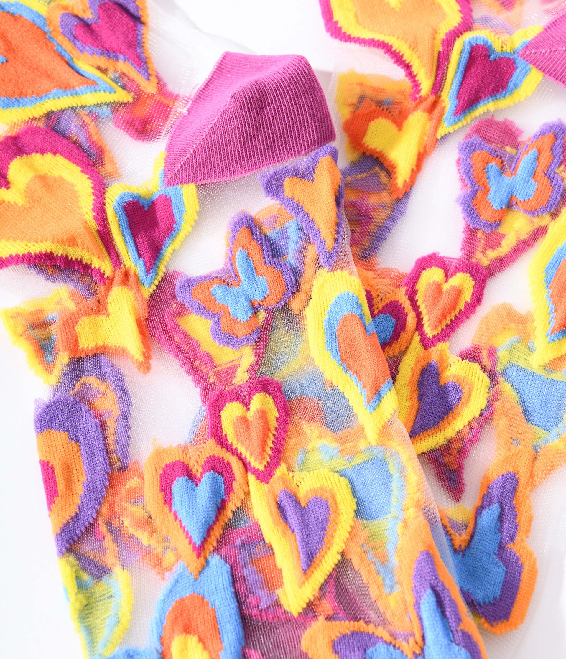 Multicolor Hearts Sheer Ruffle Crew Socks - Unique Vintage - Womens, ACCESSORIES, HOSIERY