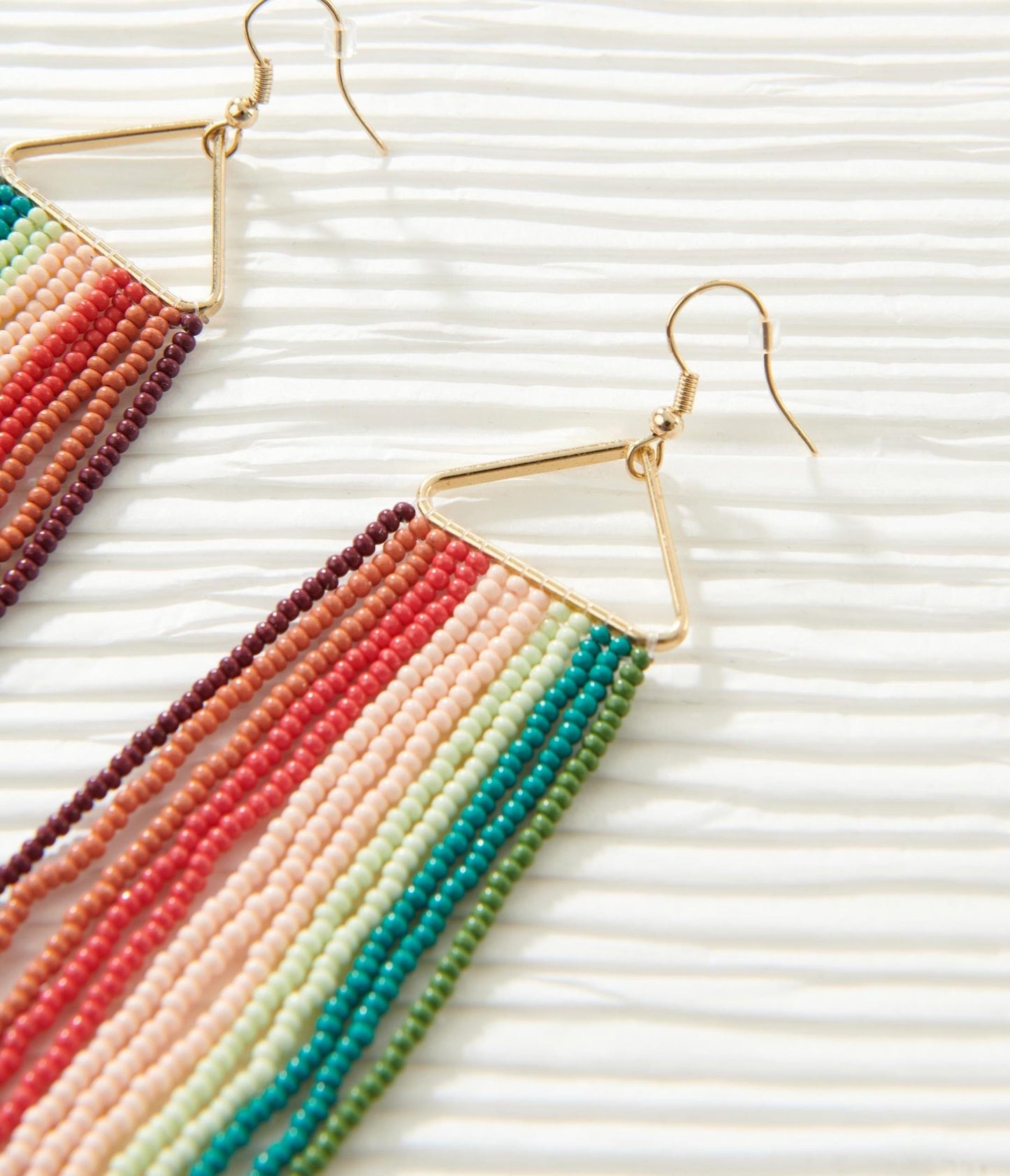 Multicolor Triangular Beaded Fringe Drop Earrings - Unique Vintage - Womens, ACCESSORIES, JEWELRY