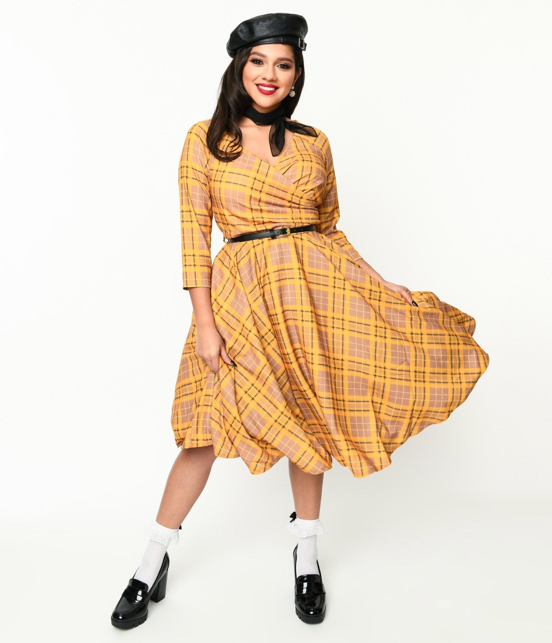 Mustard Yellow Plaid Kacee Swing Dress - Unique Vintage - Womens, DRESSES, SWING