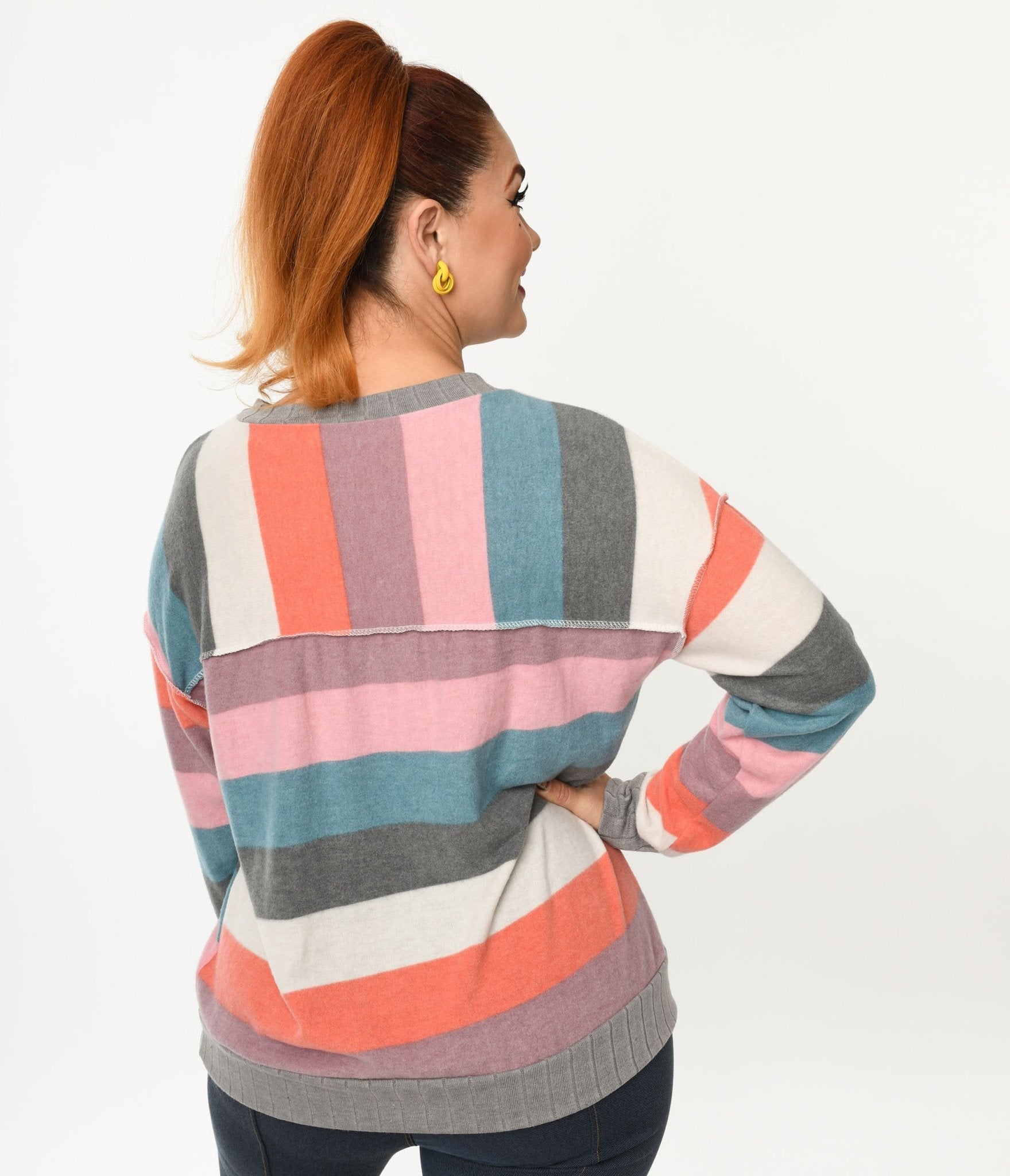 Muted Multicolor Striped Hacci Knit Sweater - Unique Vintage - Womens, TOPS, SWEATERS