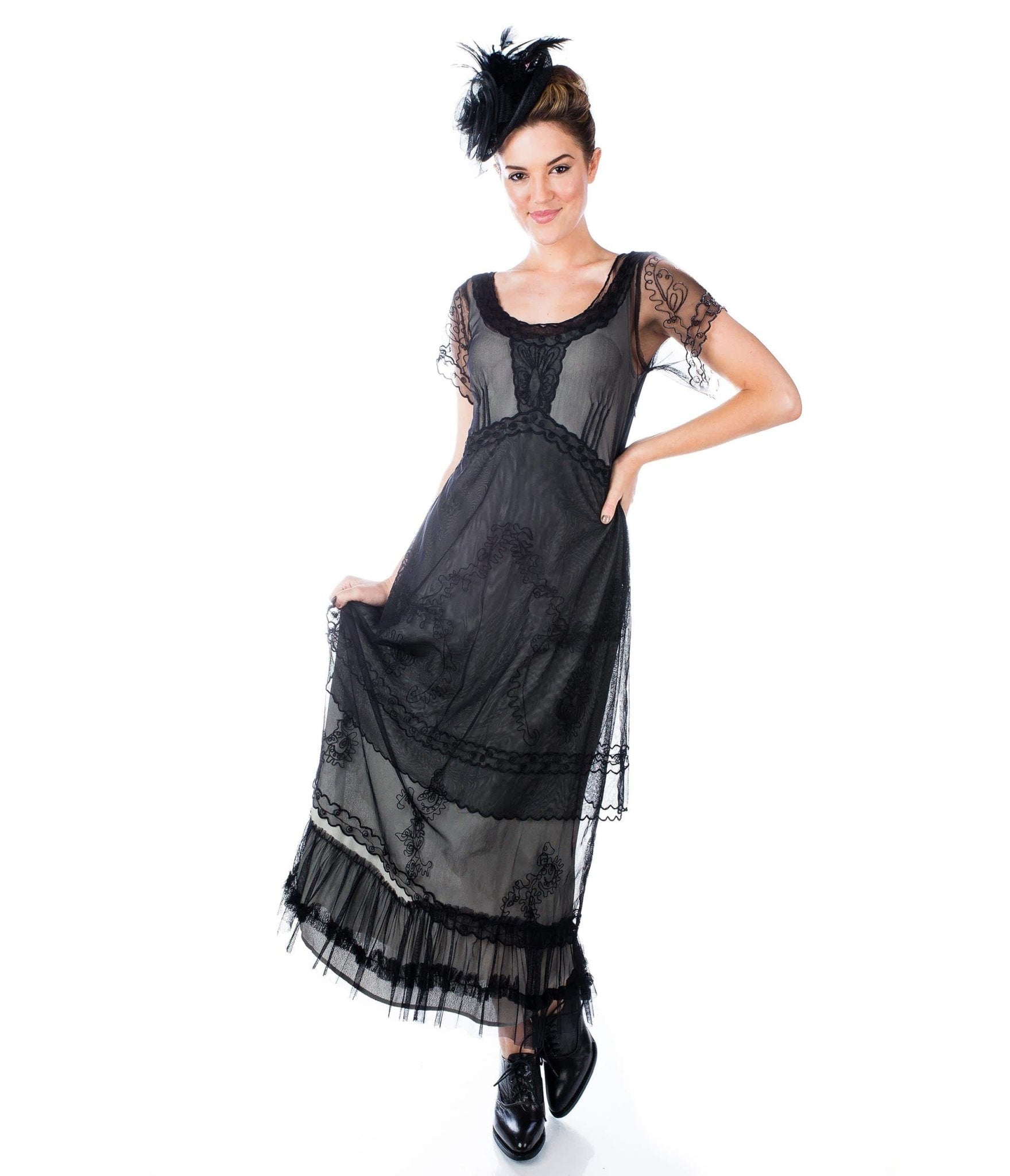 Nataya 1920s Style Black Flapper Dress - Unique Vintage - Womens, FLAPPER, DRESSES
