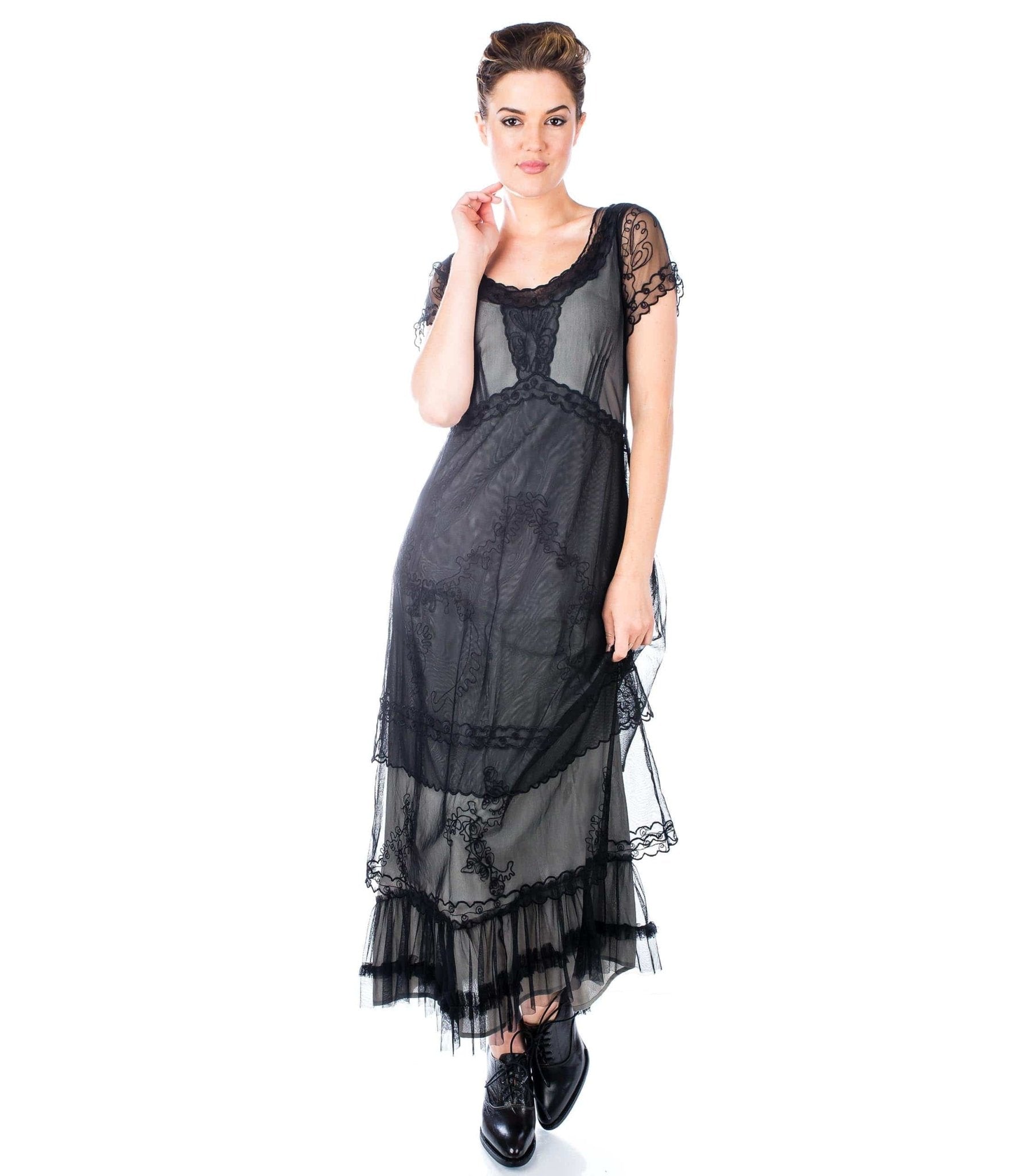 Nataya 1920s Style Black Flapper Dress - Unique Vintage - Womens, FLAPPER, DRESSES