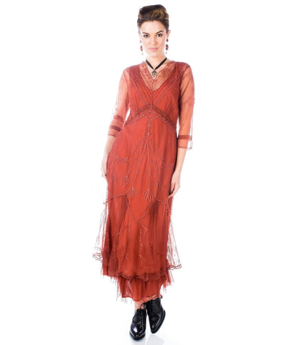 Nataya 1920s Style Paprika Flapper Dress - Unique Vintage - Womens, FLAPPER, DRESSES