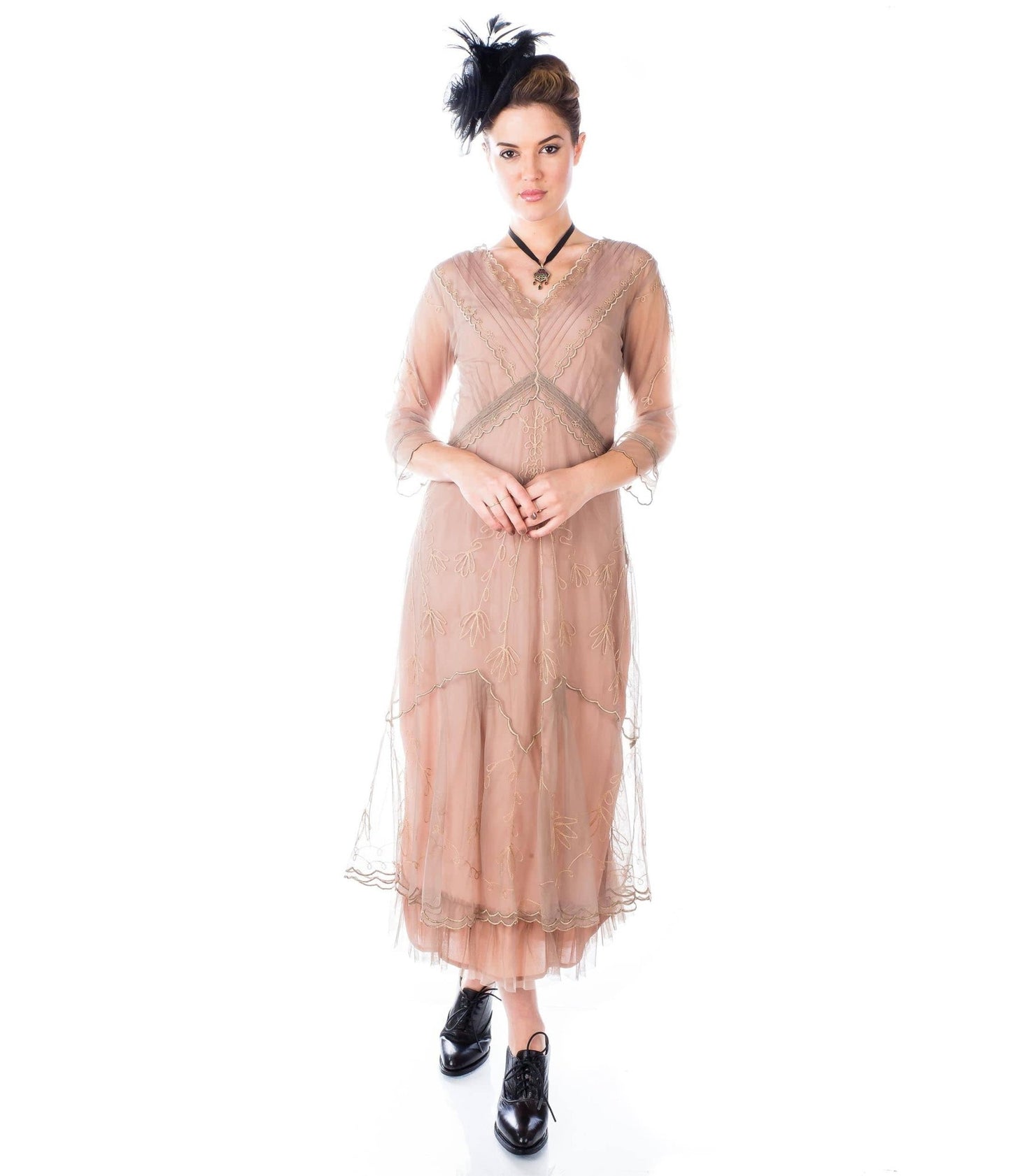Nataya 1920s Style Sand Flapper Dress - Unique Vintage - Womens, FLAPPER, DRESSES