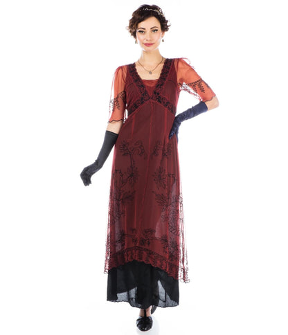 Nataya 1920s Style Wine & Black Flapper Dress - Unique Vintage - Womens, FLAPPER, DRESSES