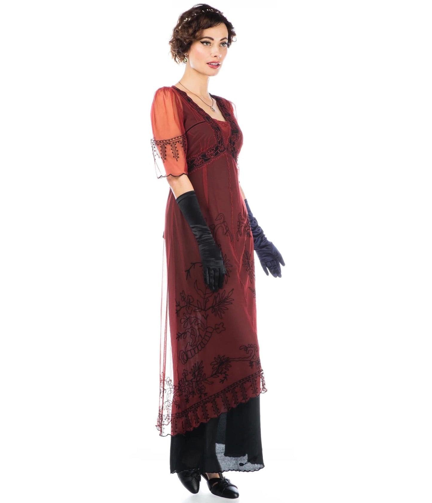 Nataya 1920s Style Wine & Black Flapper Dress - Unique Vintage - Womens, FLAPPER, DRESSES