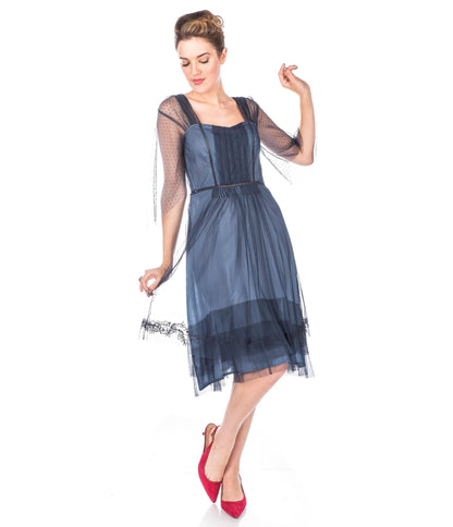Nataya Indigo Vintage Style Flapper Dress - Unique Vintage - Womens, FLAPPER, DRESSES