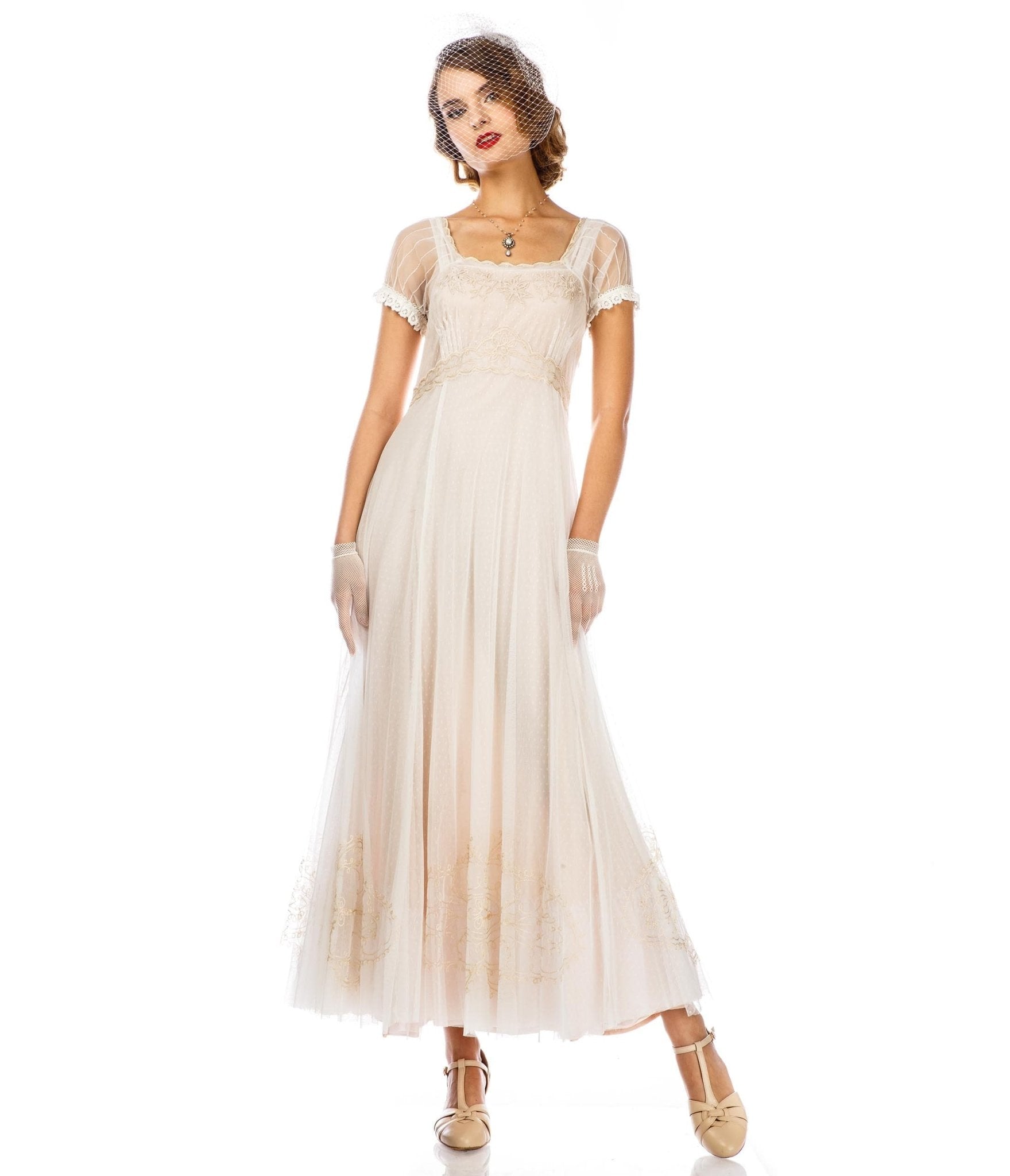 Nataya Ivory Vintage Style Regency Wedding Dress - Unique Vintage - Womens, FLAPPER, DRESSES