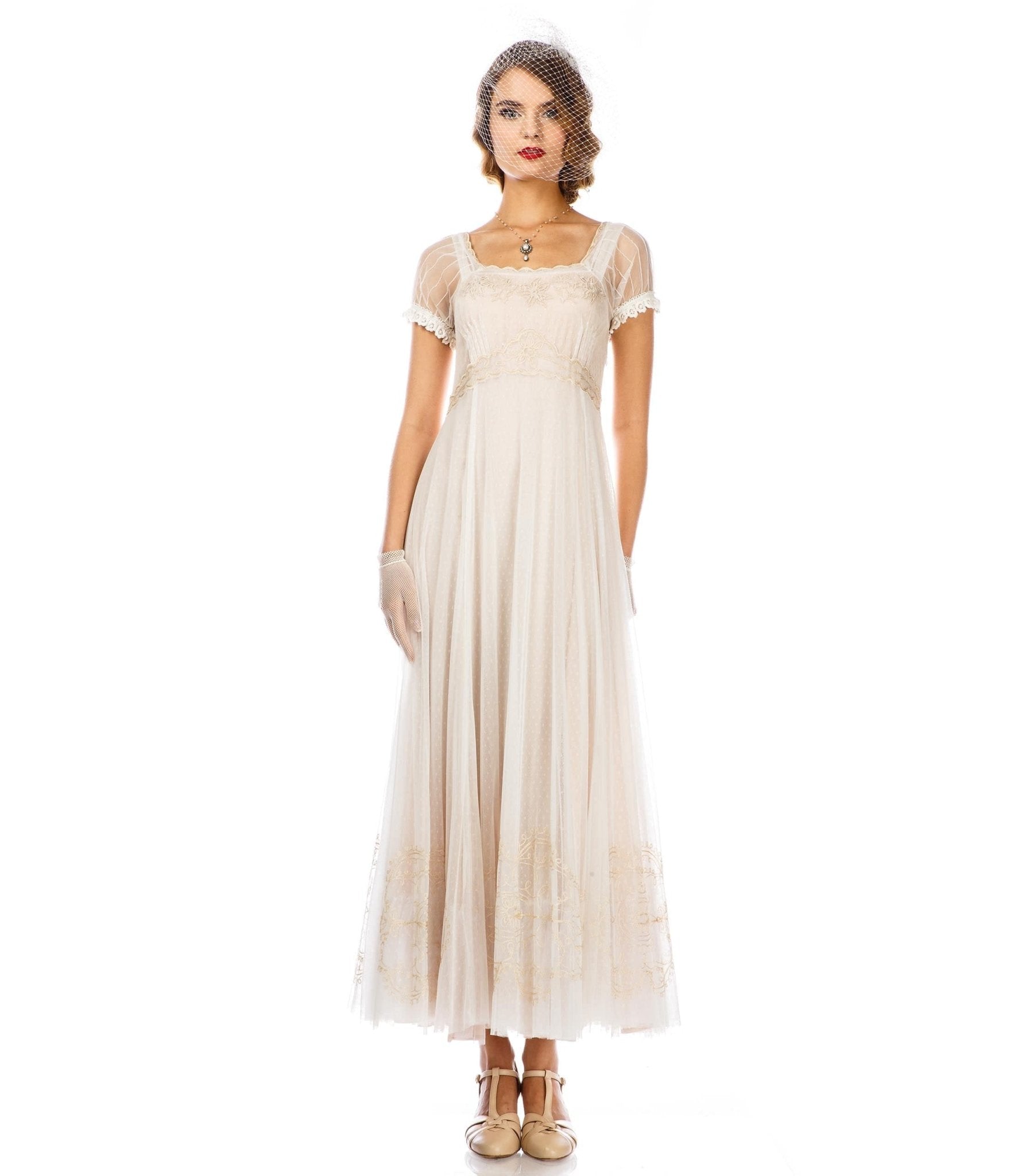 Nataya Ivory Vintage Style Regency Wedding Dress - Unique Vintage - Womens, FLAPPER, DRESSES