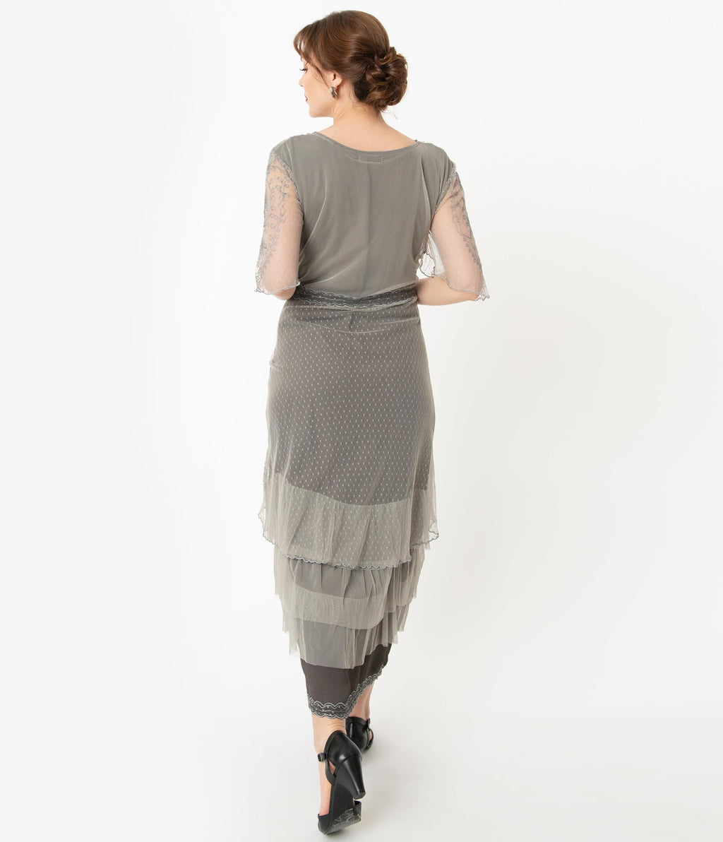Nataya Vintage Style Alluring Slate Downton Abbey Edwardian Dress - Unique Vintage - Womens, FLAPPER, SLEEVED NON BEADED