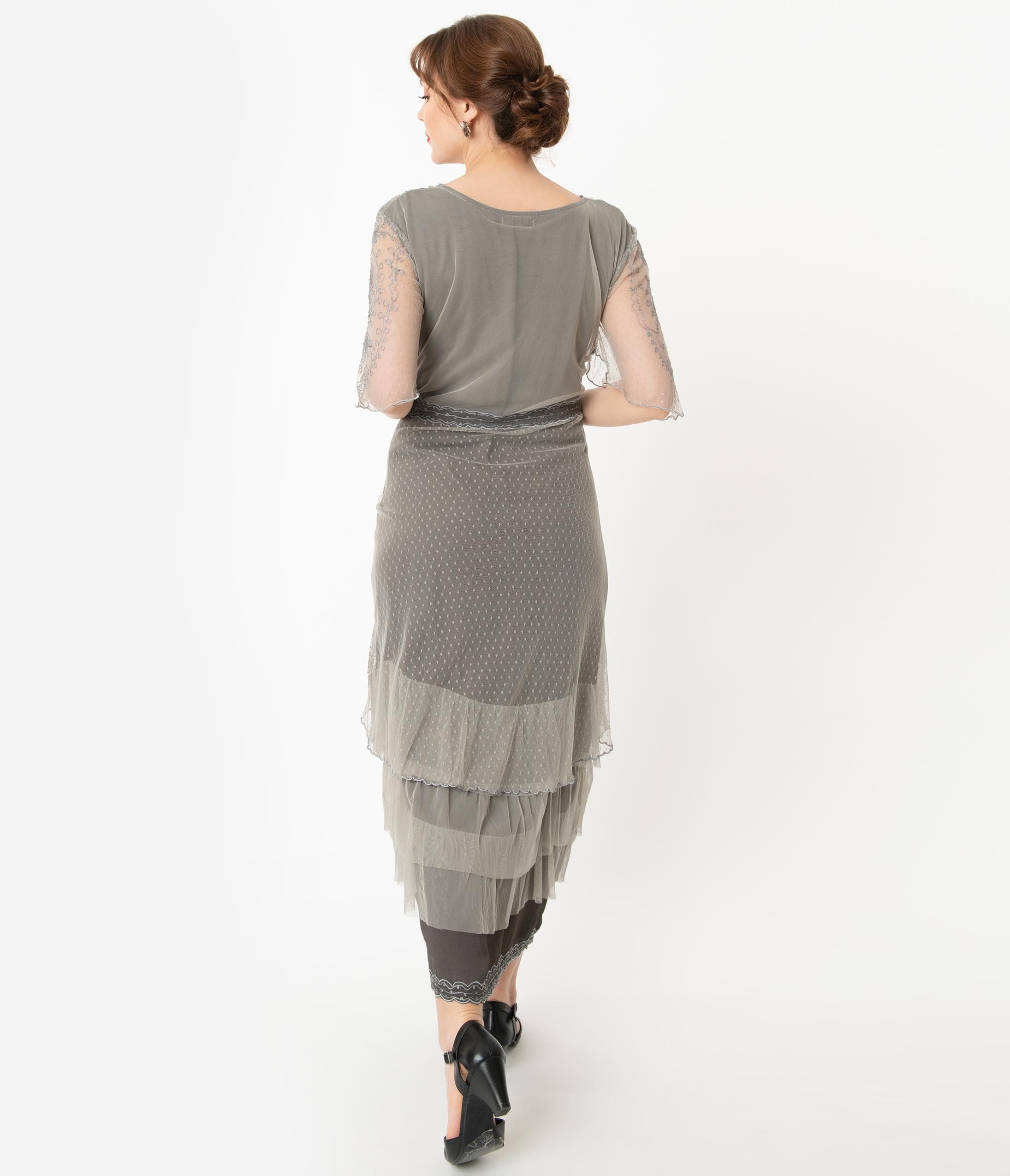 Nataya Vintage Style Alluring Slate Downton Abbey Edwardian Dress - Unique Vintage - Womens, FLAPPER, SLEEVED NON BEADED