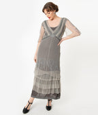 Nataya Vintage Style Alluring Slate Downton Abbey Edwardian Dress - Unique Vintage - Womens, FLAPPER, SLEEVED NON BEADED