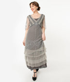 Nataya Vintage Style Alluring Slate Downton Abbey Edwardian Dress - Unique Vintage - Womens, FLAPPER, SLEEVED NON BEADED
