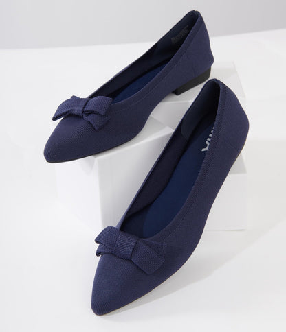 Navy Blue Josefine Flats - Unique Vintage - Womens, SHOES, FLATS