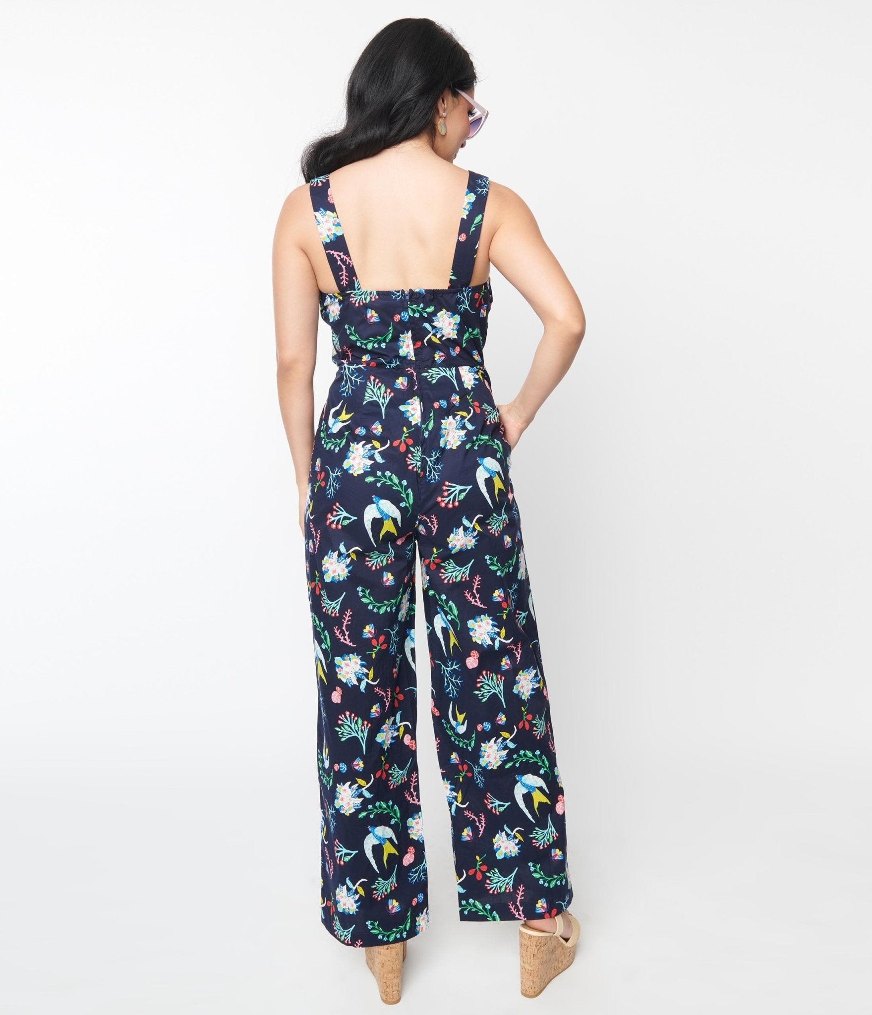 Navy Blue Under the Sea Jumpsuit - Unique Vintage - Womens, BOTTOMS, ROMPERS AND JUMPSUITS