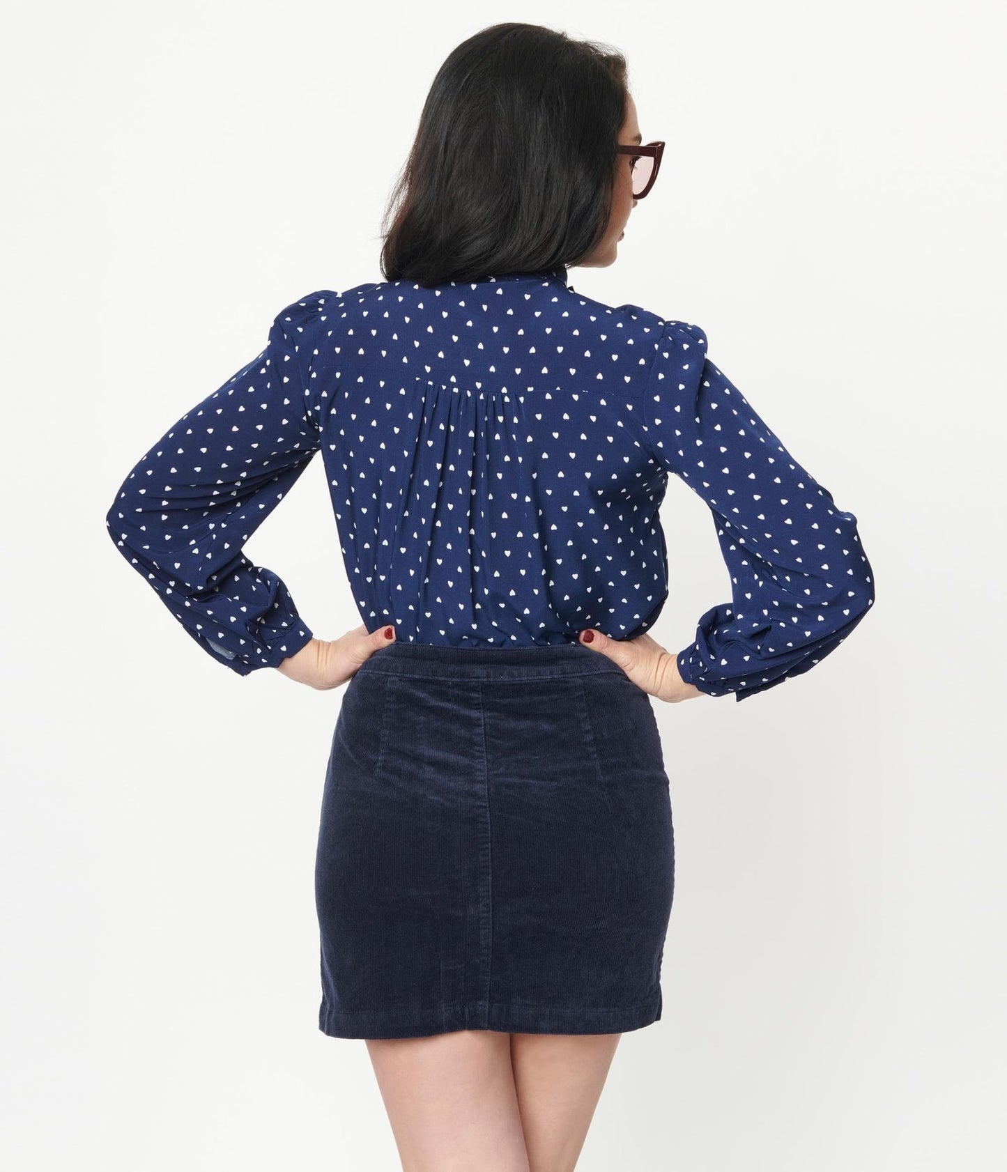 Navy Corduroy Button Up Mini Skirt - Unique Vintage - Womens, BOTTOMS, SKIRTS