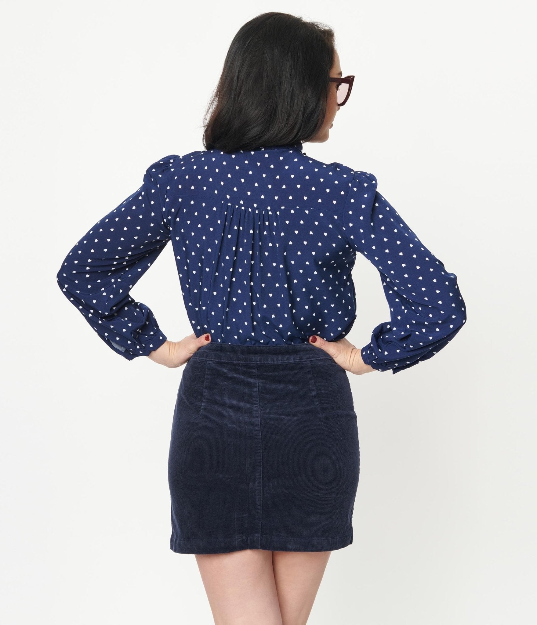 Navy Corduroy Button Up Mini Skirt - Unique Vintage - Womens, BOTTOMS, SKIRTS