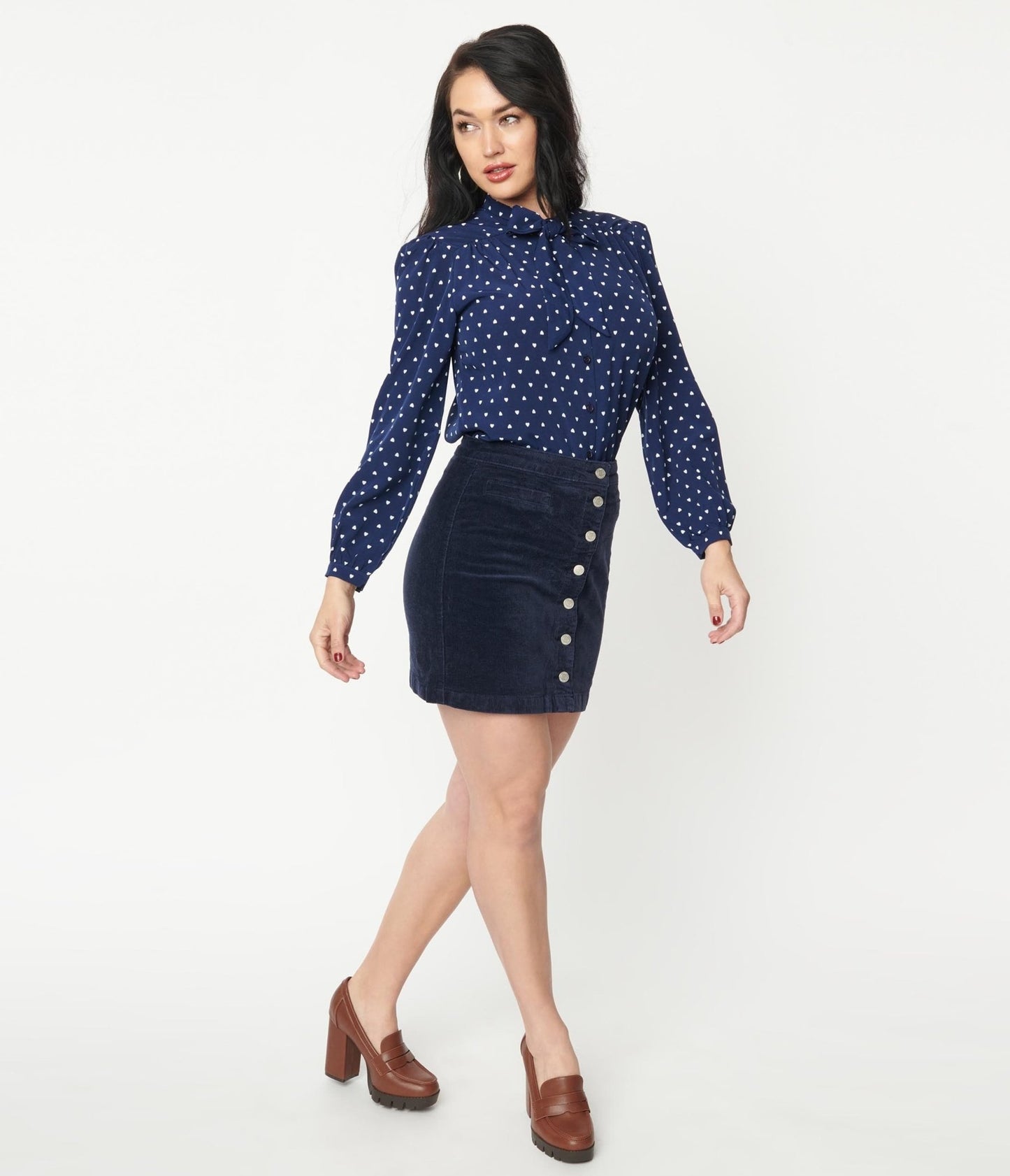 Navy Corduroy Button Up Mini Skirt - Unique Vintage - Womens, BOTTOMS, SKIRTS