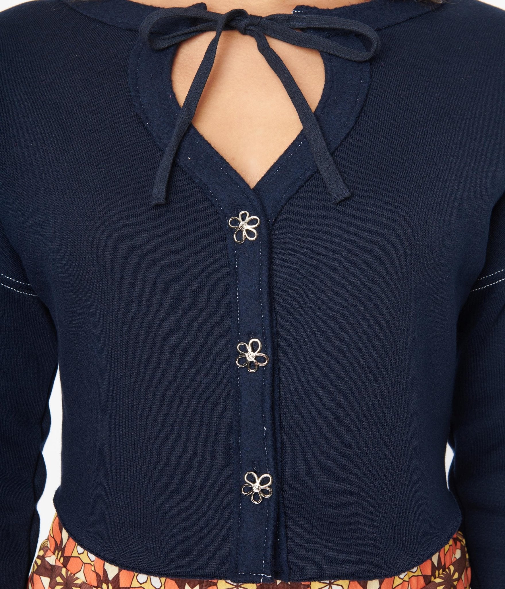 Navy Floral Button Cropped Petunia Cardigan - Unique Vintage - Womens, TOPS, WOVEN TOPS