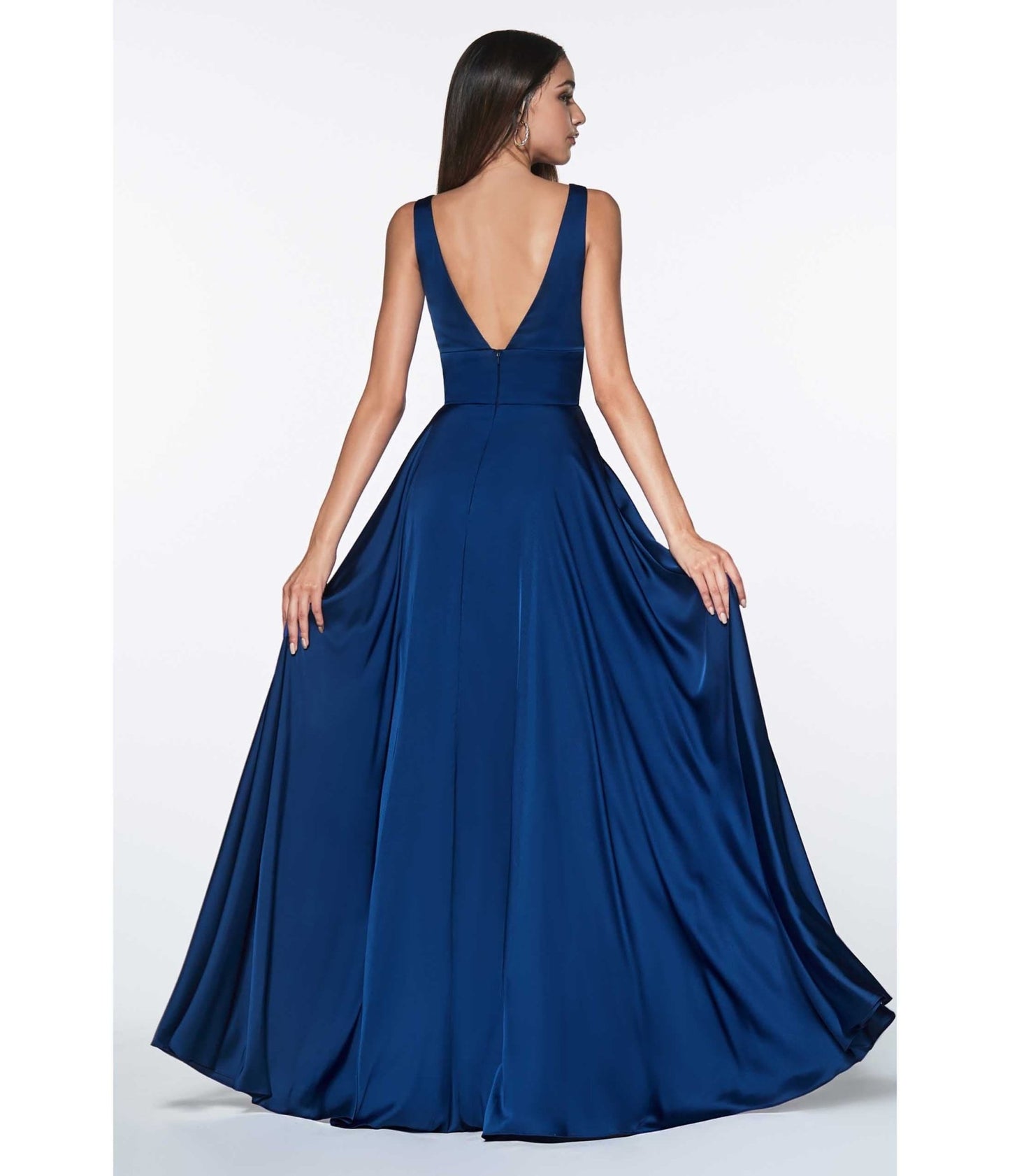 Navy Glamour Satin A-Line Bridesmaid Dress - Unique Vintage - Womens, DRESSES, PROM AND SPECIAL OCCASION