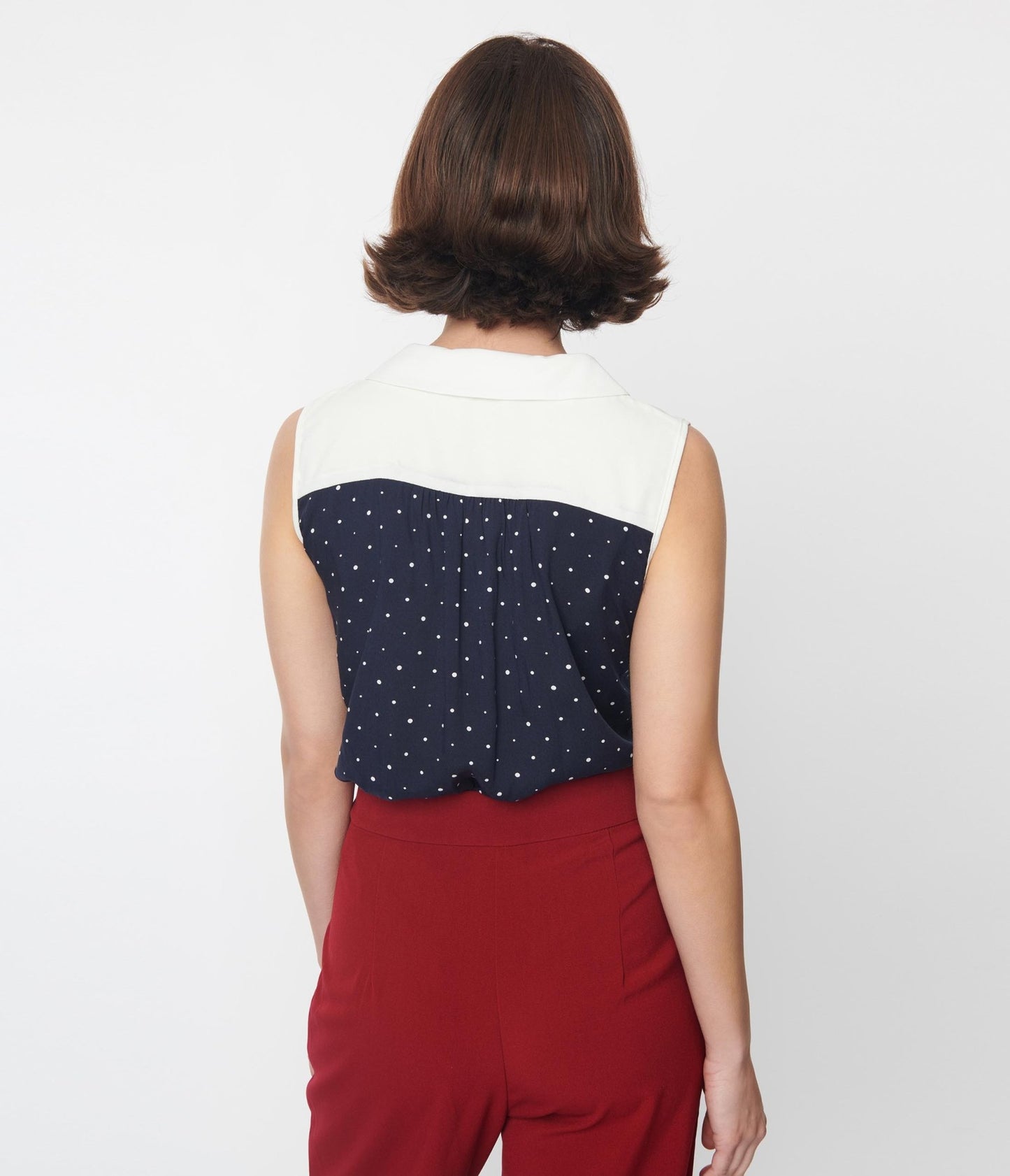 Navy & Ivory Pin Dot Bow Top - Unique Vintage - Womens, TOPS, WOVEN TOPS