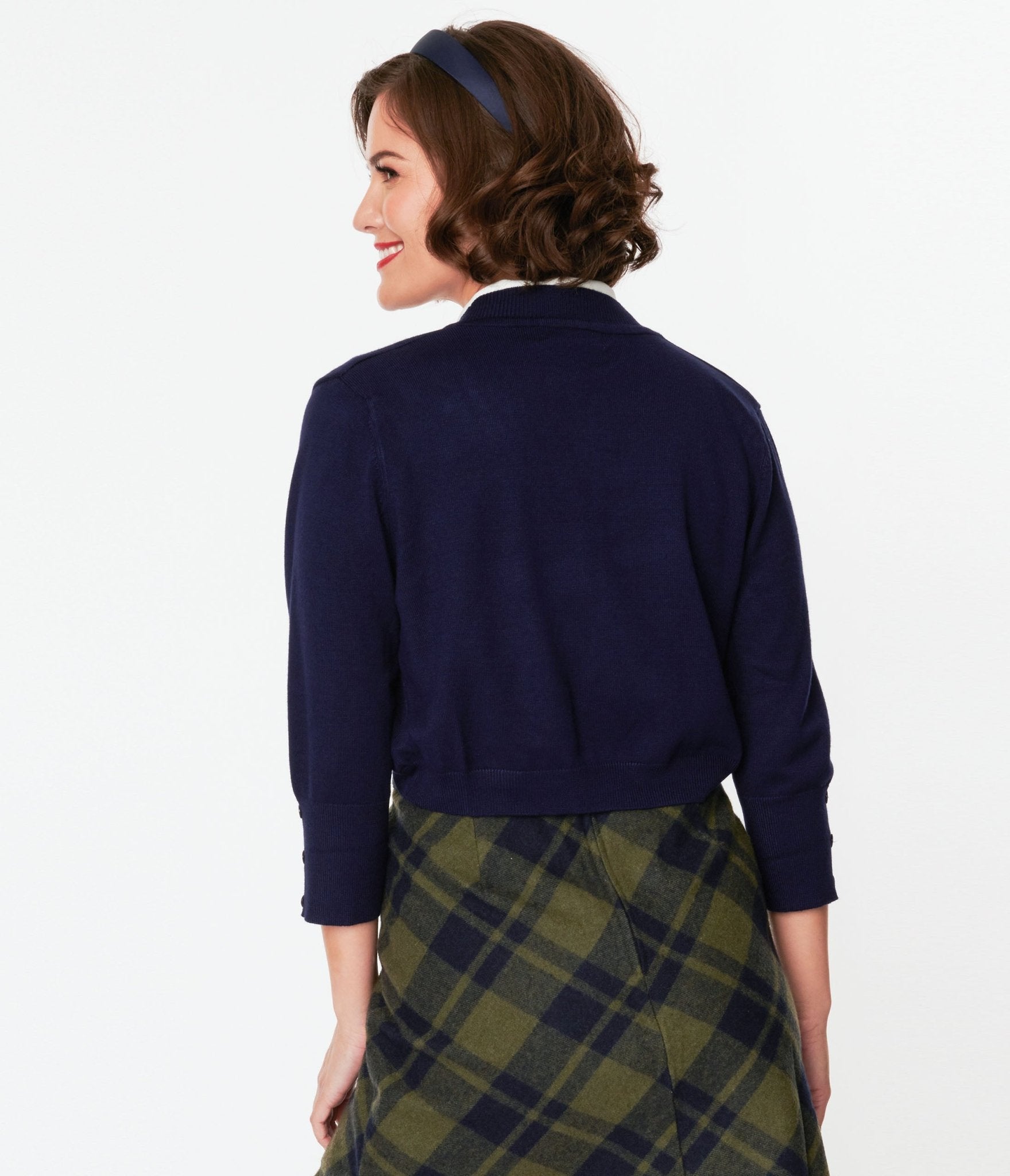 Navy Open Cropped Cardigan - Unique Vintage - Womens, TOPS, SWEATERS