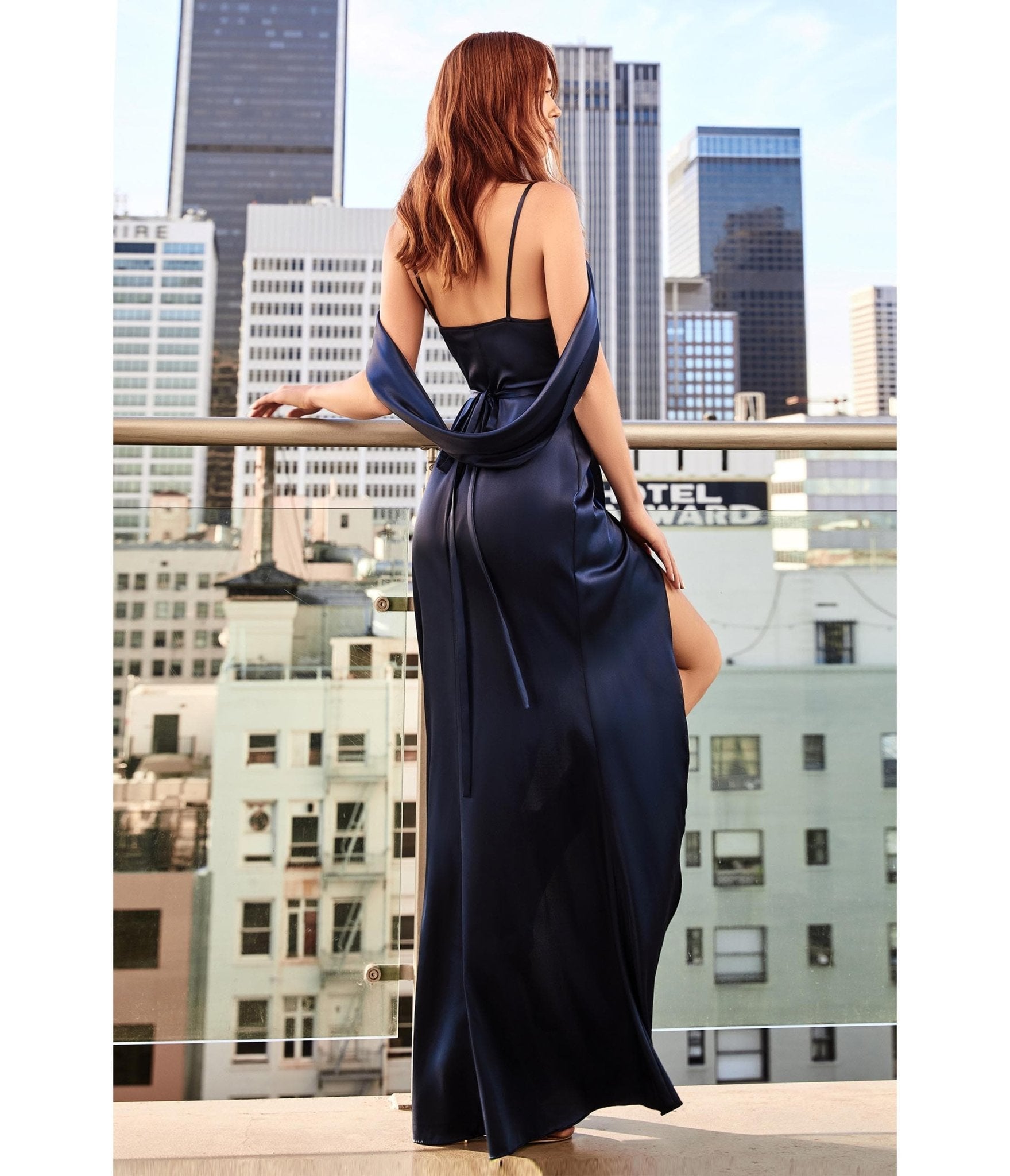 Navy Satin Draped Cowl Back Bridesmaid Dress - Unique Vintage - Womens, DRESSES, PROM AND SPECIAL OCCASION