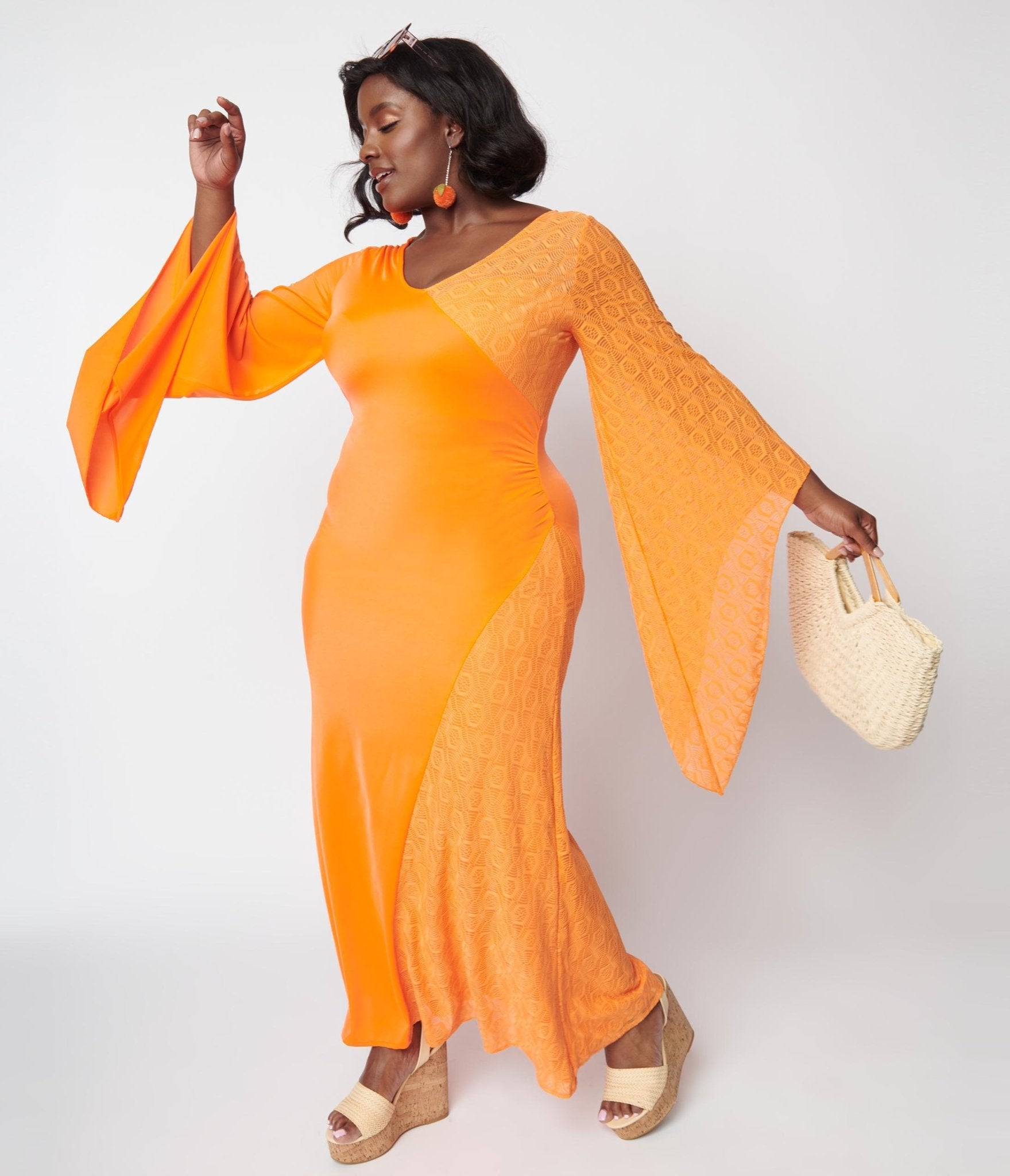 Neon Orange Lace Maxi Dress - Unique Vintage - Womens, DRESSES, MAXI