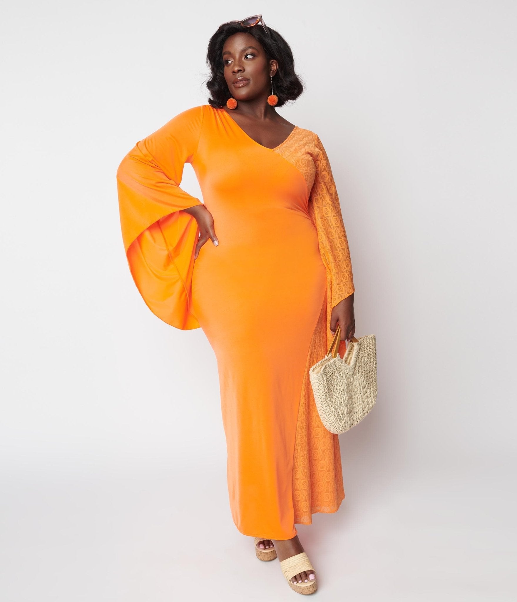 Neon Orange Lace Maxi Dress - Unique Vintage - Womens, DRESSES, MAXI