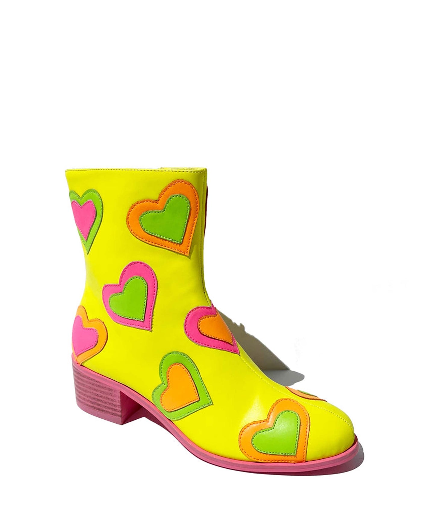 Neon Yellow & Rainbow Heart to Heart Ankle Boot - Unique Vintage - Womens, SHOES, BOOTS