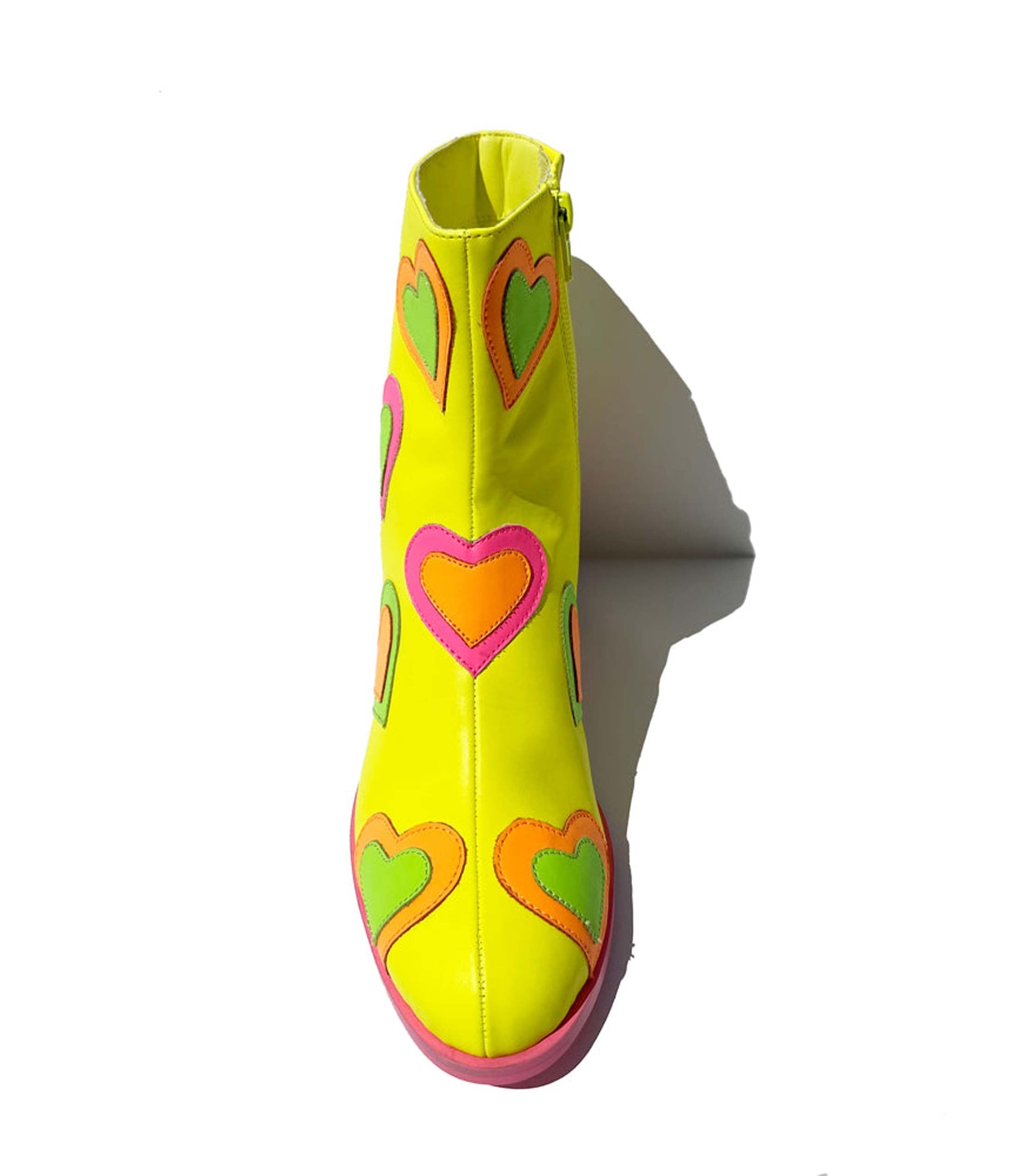 Neon Yellow & Rainbow Heart to Heart Ankle Boot - Unique Vintage - Womens, SHOES, BOOTS