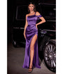Cinderella Divine  Nova Purple Ruched Satin One Shoulder Evening Gown