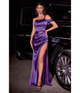 Ladivine by Cinderella Divine Nova Purple Ruched Satin One Shoulder Evening Gown