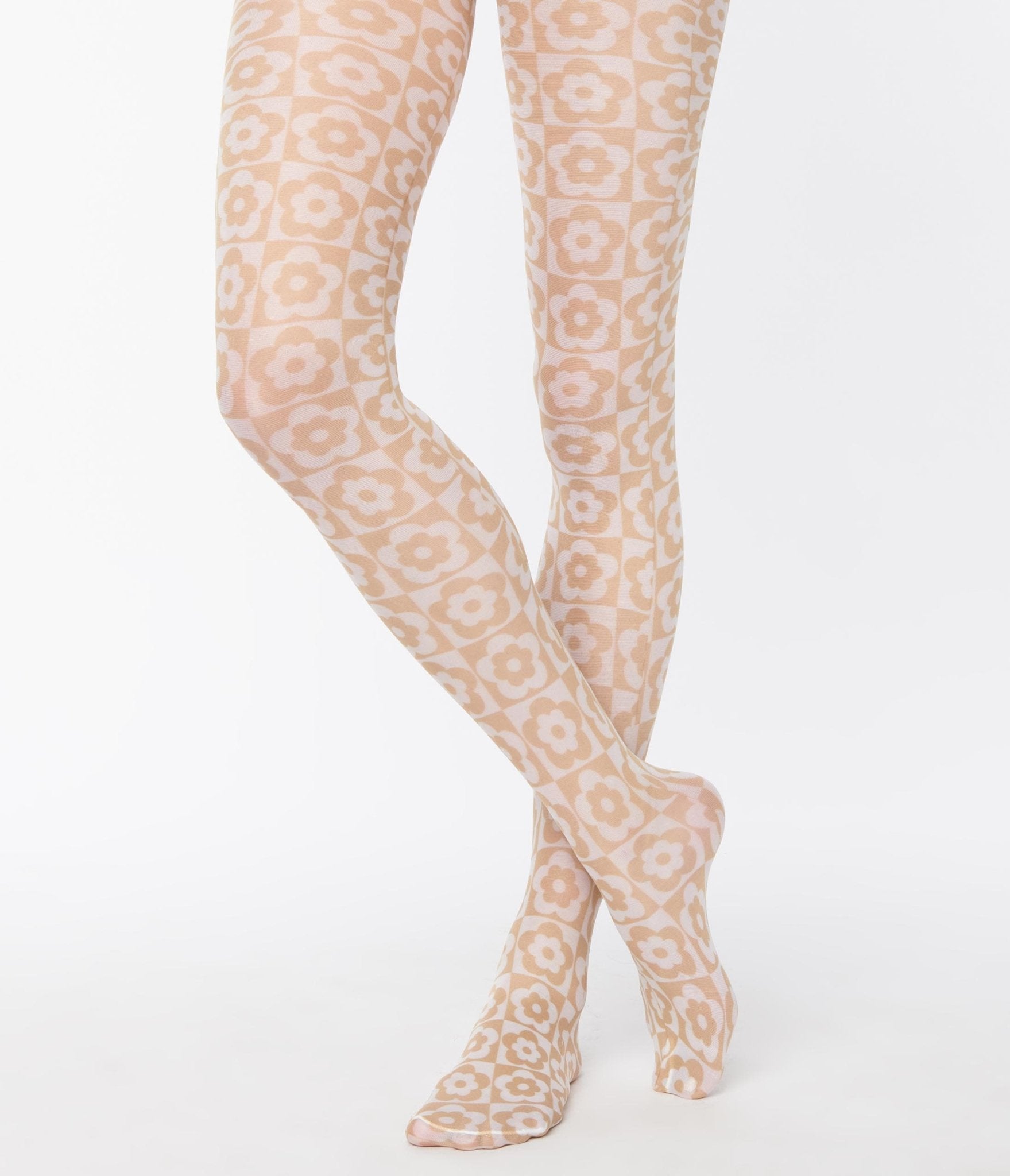 Nude Mod Floral Gingham Tights - Unique Vintage - Womens, ACCESSORIES, HOSIERY
