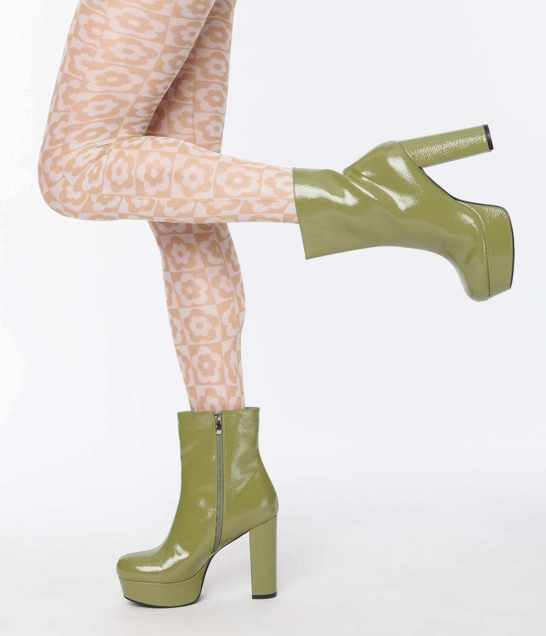 Nude Mod Floral Gingham Tights - Unique Vintage - Womens, ACCESSORIES, HOSIERY