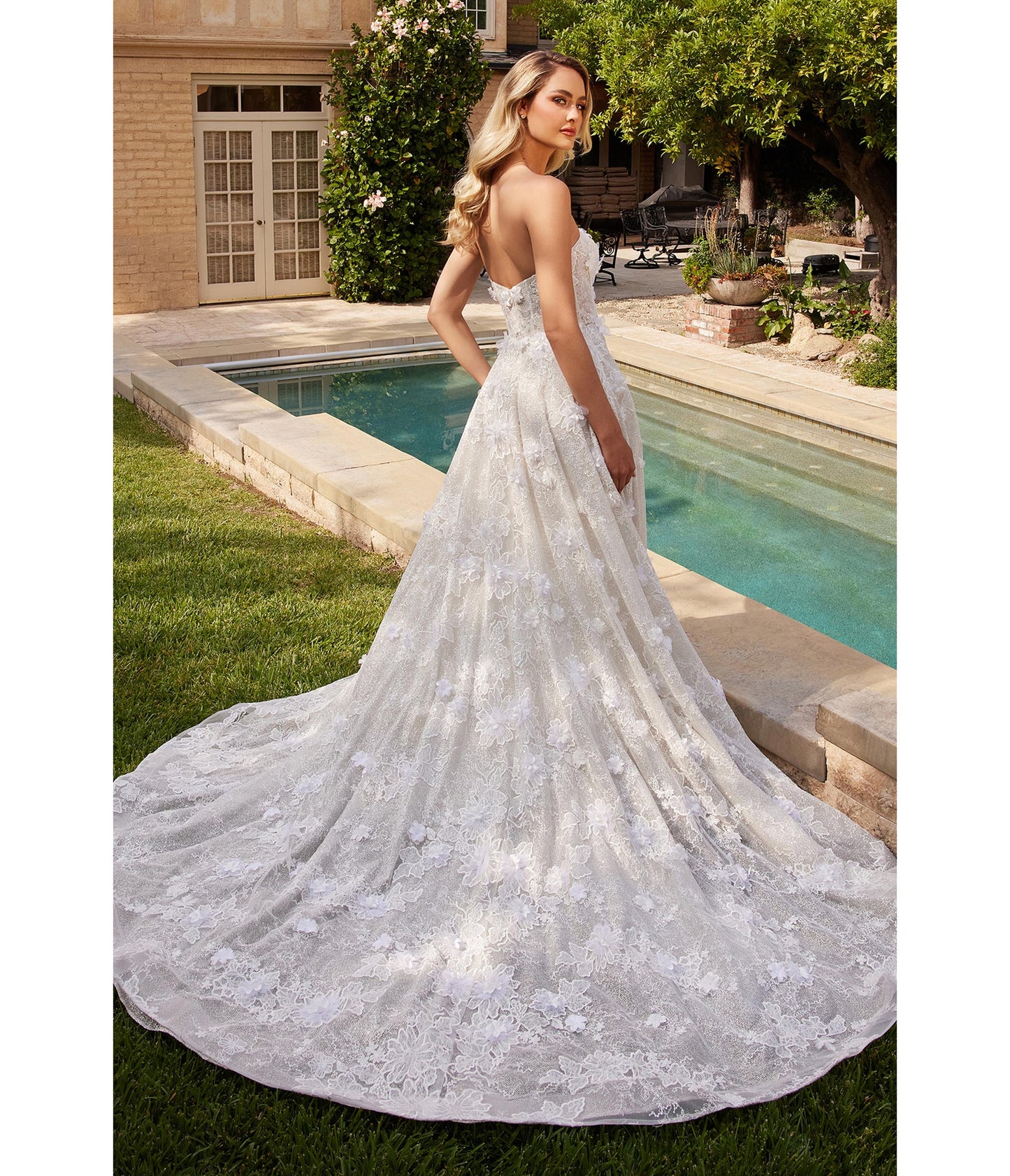 Off White Floral Strapless Bridal Ball Gown - Unique Vintage - Womens, DRESSES, PROM AND SPECIAL OCCASION