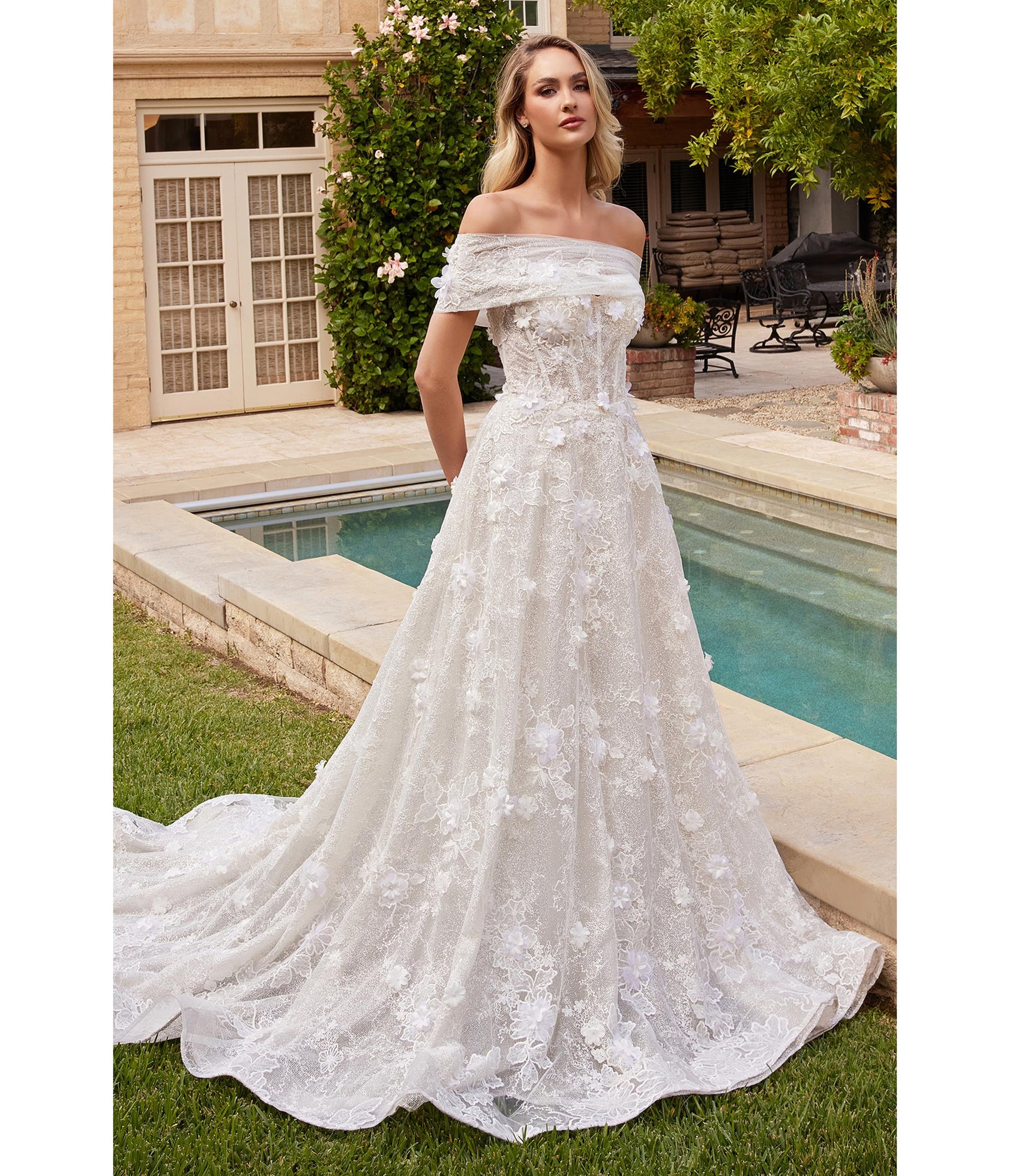 Cinderella Divine Off White Floral Strapless Bridal Gown with