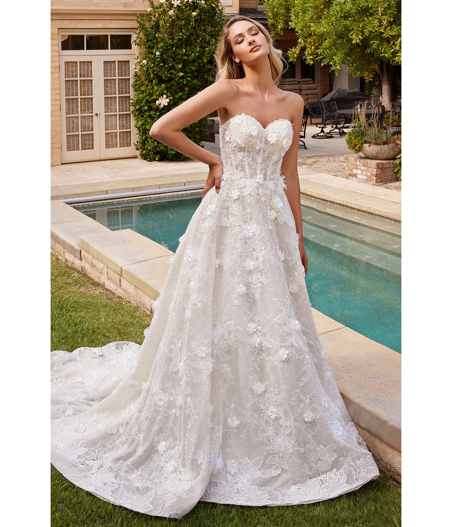 Off White Floral Strapless Bridal Ball Gown - Unique Vintage - Womens, DRESSES, PROM AND SPECIAL OCCASION