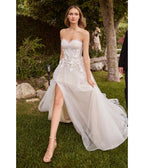 Off White Floral Strapless Bridal Gown with Gloves - Unique Vintage - Womens, DRESSES, PROM AND SPECIAL OCCASION