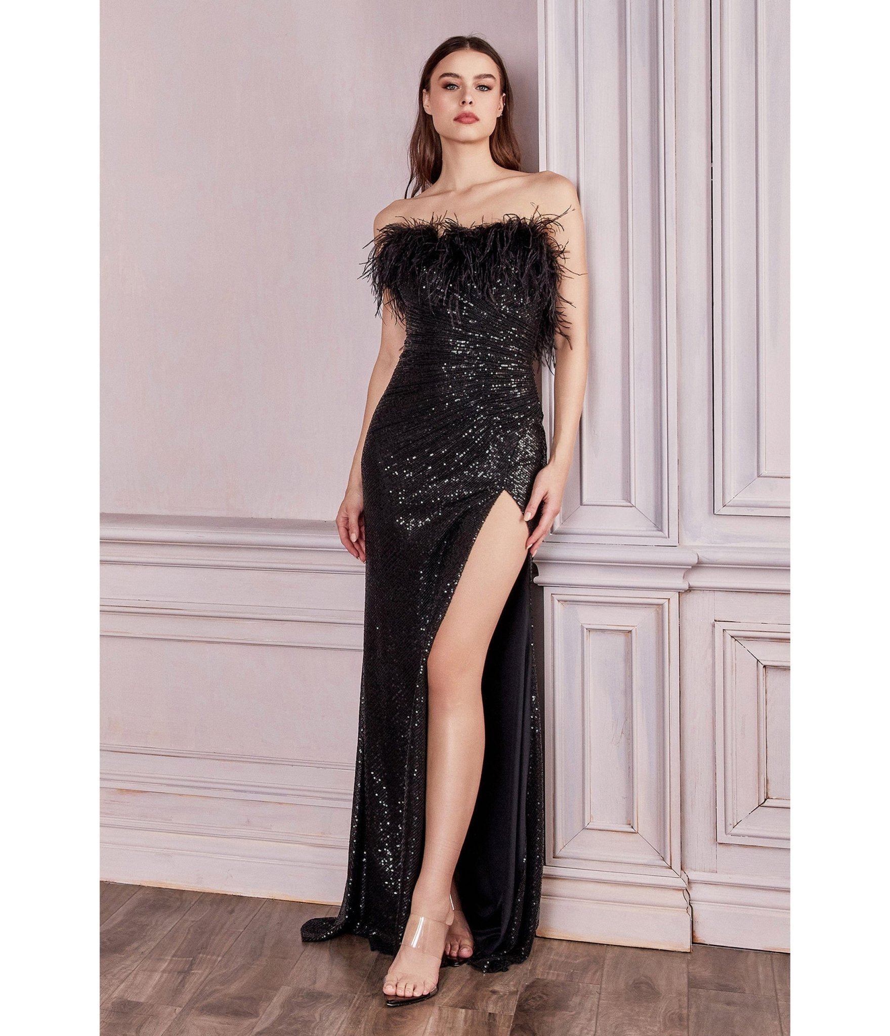 Retro & Vintage Old Hollywood Black Feather Sequin Prom Gown | Unique ...