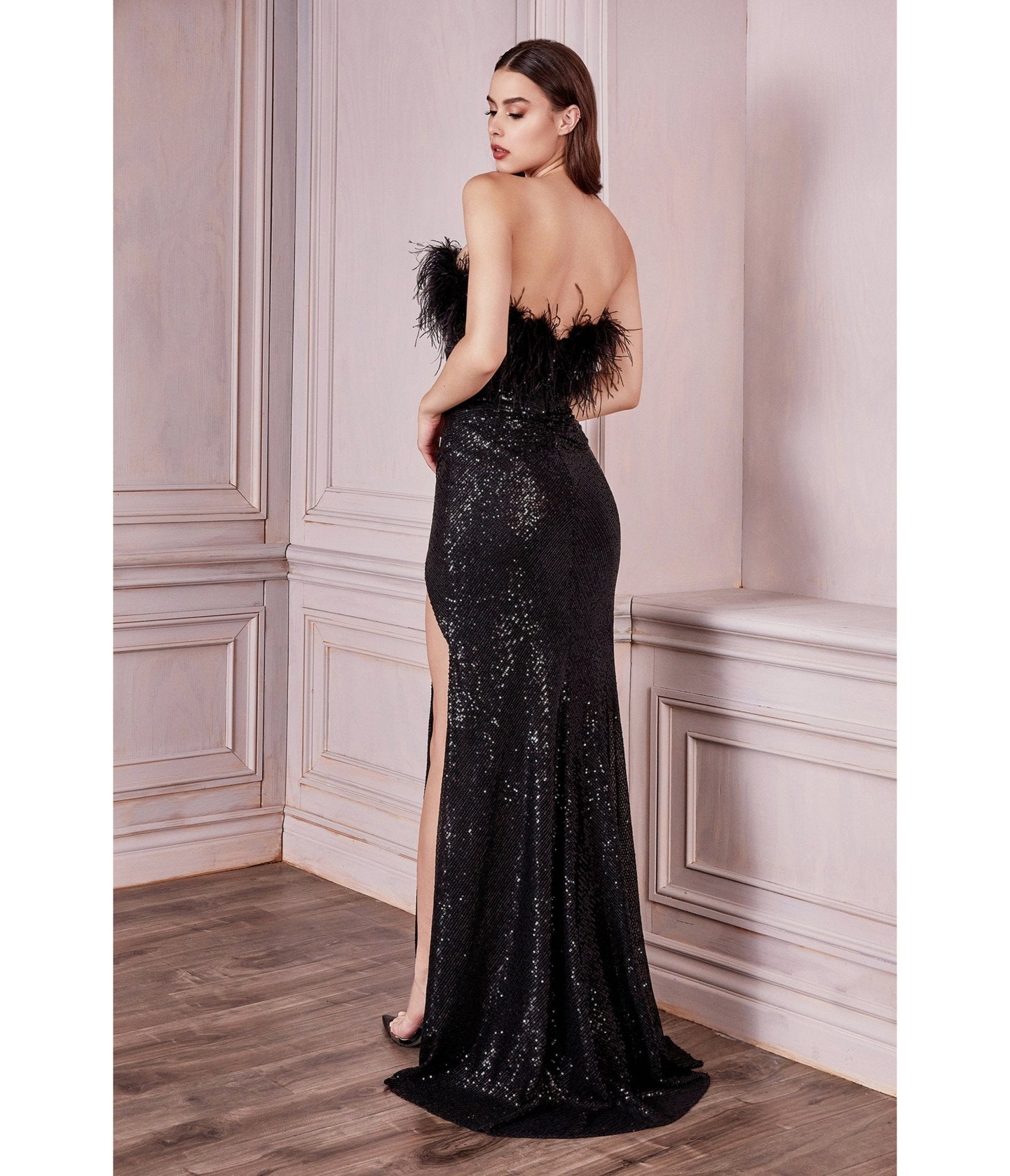 Old Hollywood Black Feather Sequin Prom Gown - Unique Vintage - Womens, DRESSES, PROM AND SPECIAL OCCASION