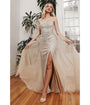 Cinderella Divine  Old Hollywood Champagne Beaded Fitted Bridesmaid Gown
