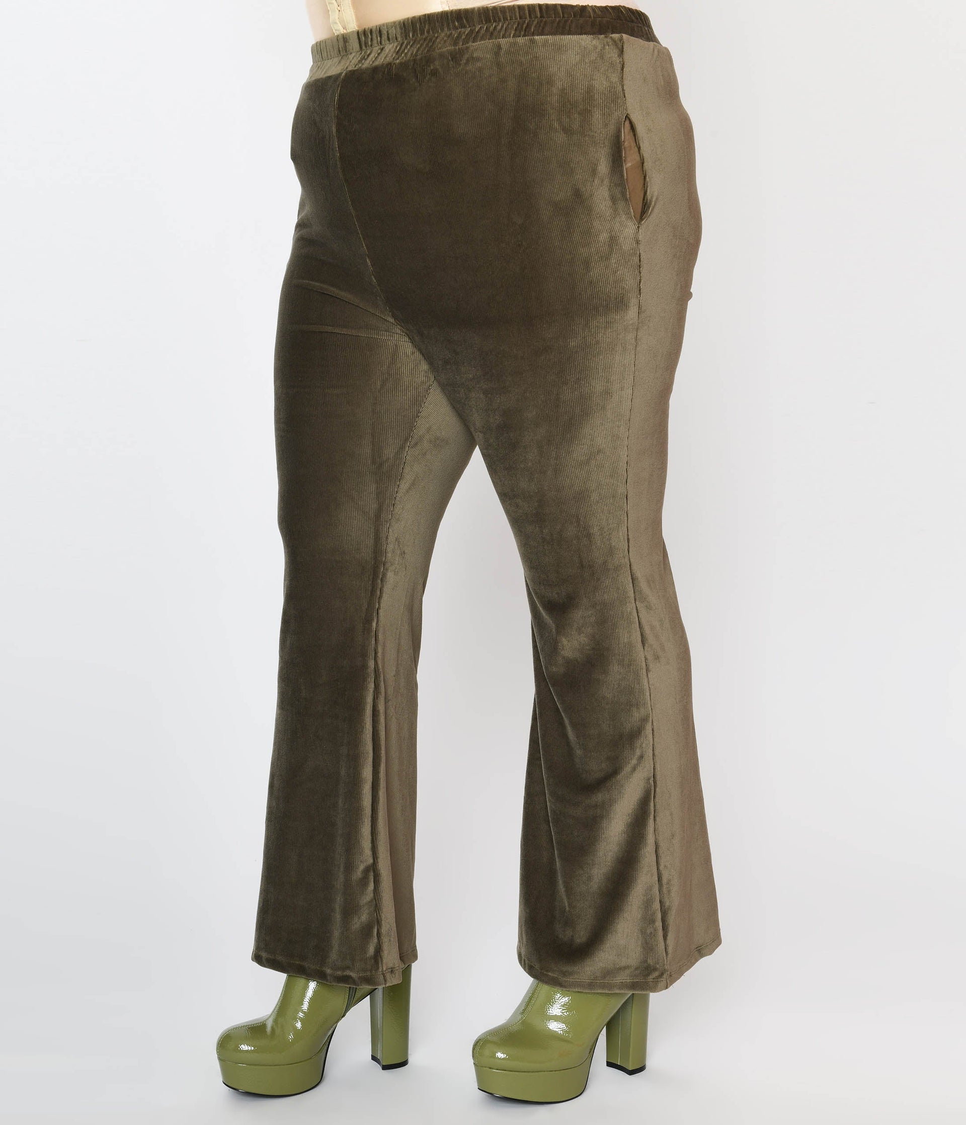 Olive Green Corduroy Knit Pants - Unique Vintage - Womens, BOTTOMS, PANTS