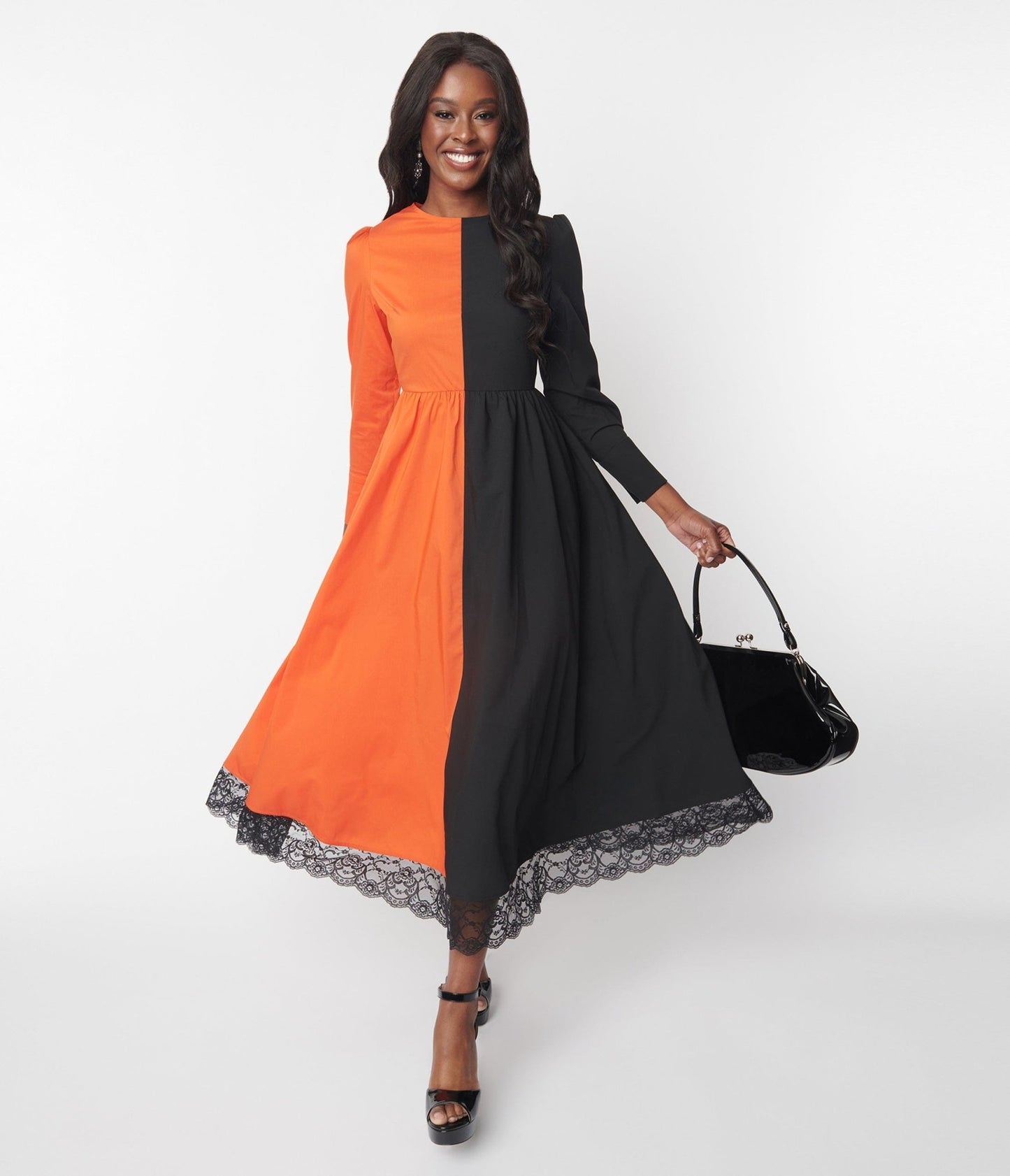 Orange & Black Daughter of Salem Maxi Dress - Unique Vintage - Womens, DRESSES, MAXI