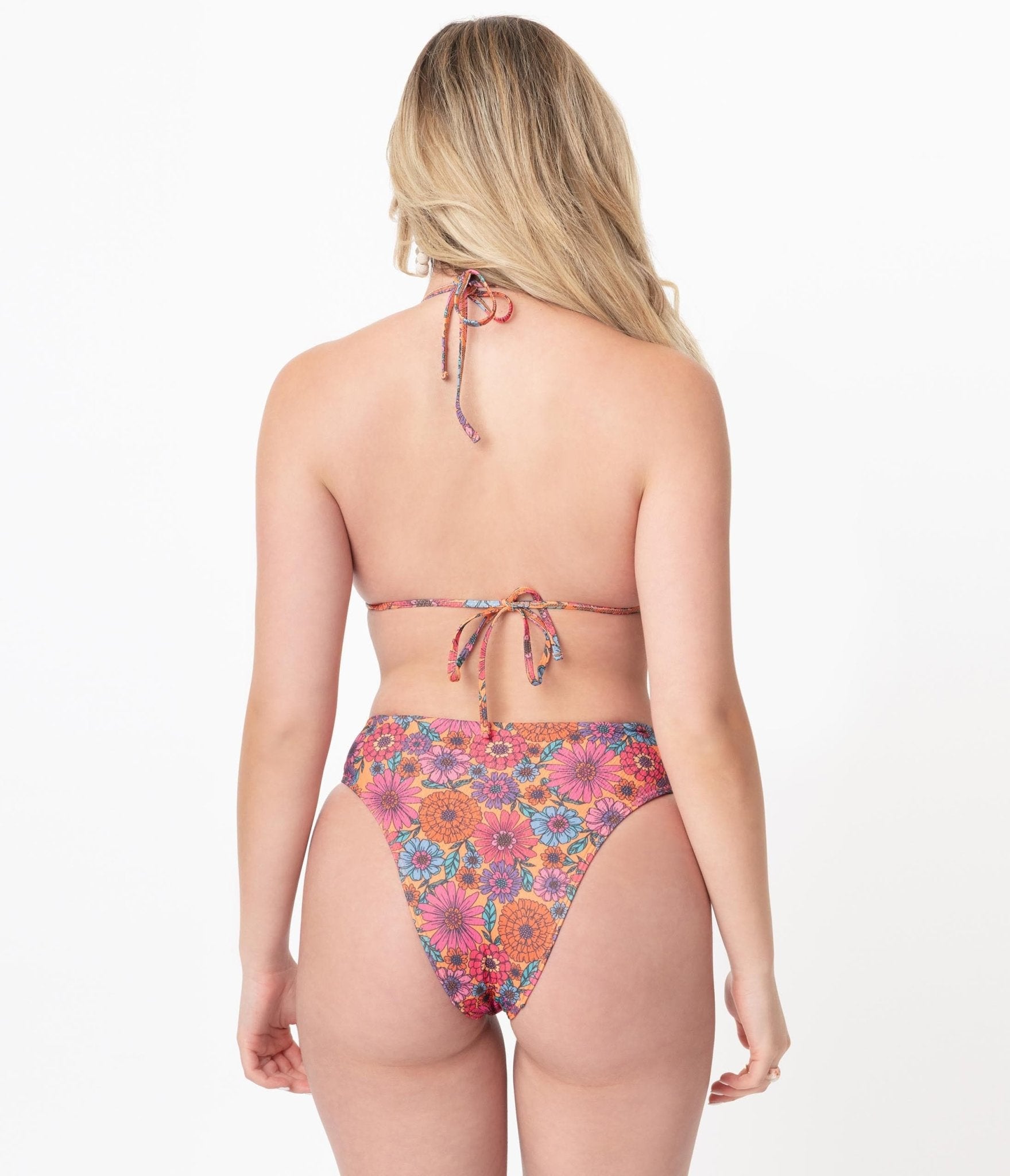Orange & Floral High Leg Swim Bottoms - Unique Vintage - Womens, SWIM, BOTTOM