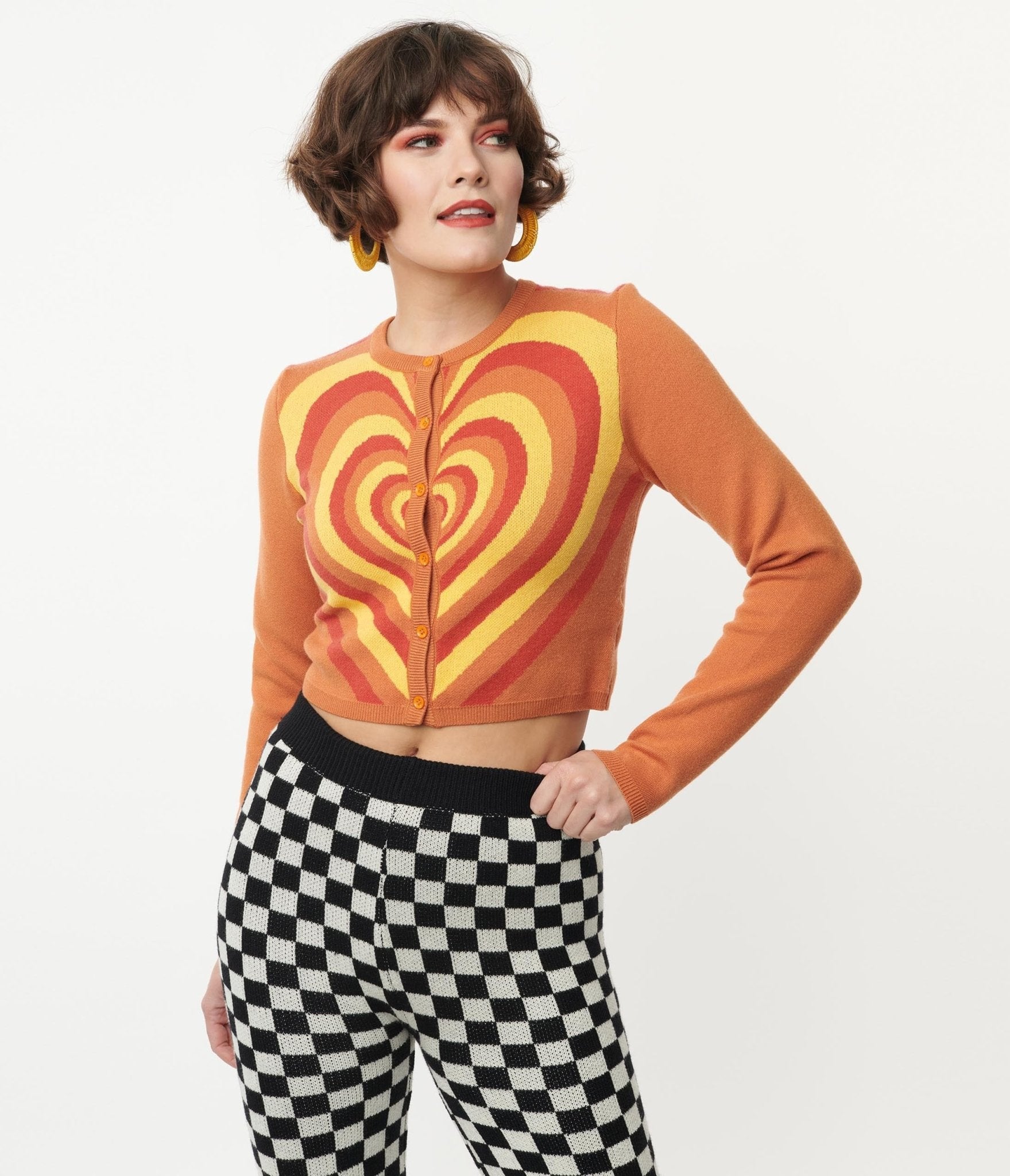 Orange Heart Stripe Cardigan - Unique Vintage - Womens, TOPS, SWEATERS