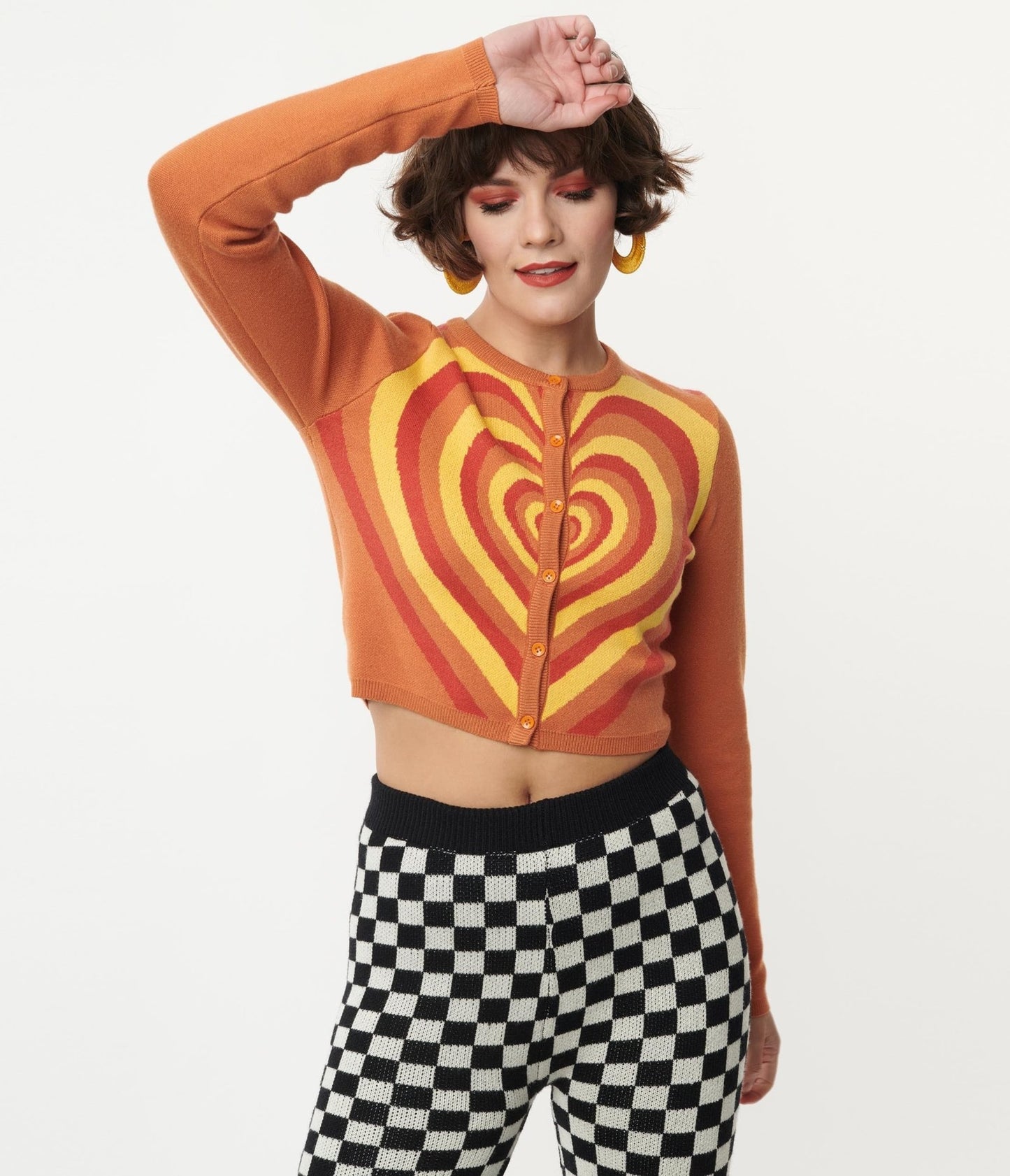 Orange Heart Stripe Cardigan - Unique Vintage - Womens, TOPS, SWEATERS
