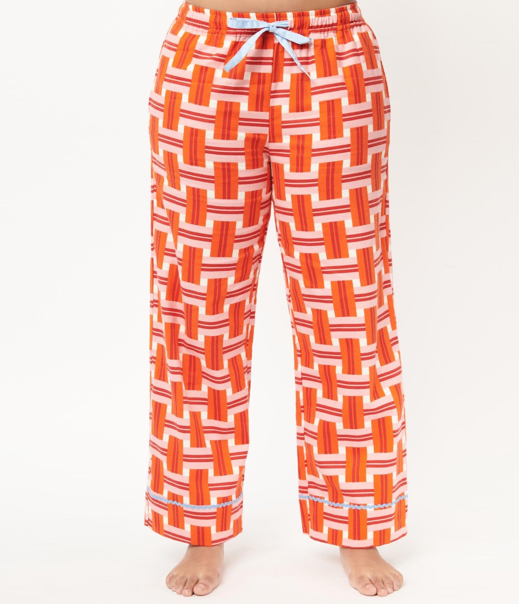 Orange & Red Basket Plaid Pajama Bottoms - Unique Vintage - Womens, ACCESSORIES, LINGERIE